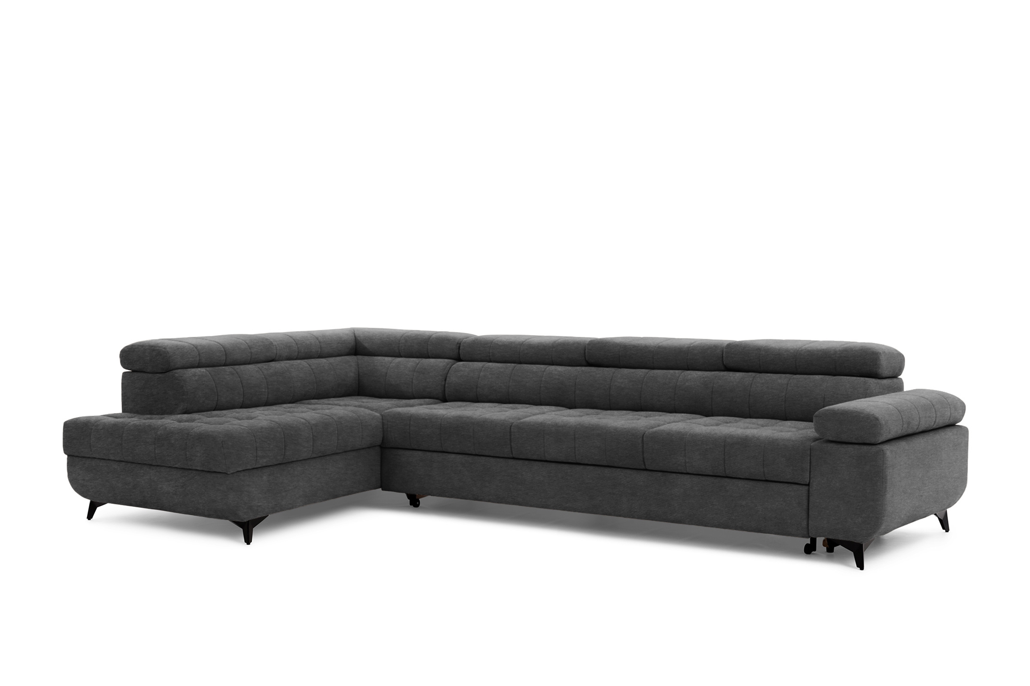 Rozkládací rohová sedací souprava Dragonis Maxi levá - grafitová Zetta 305 Rohová sedací souprava Dragonis Maxi rozkládací levá - grafitová samet latwoczyszczacy Zetta 305