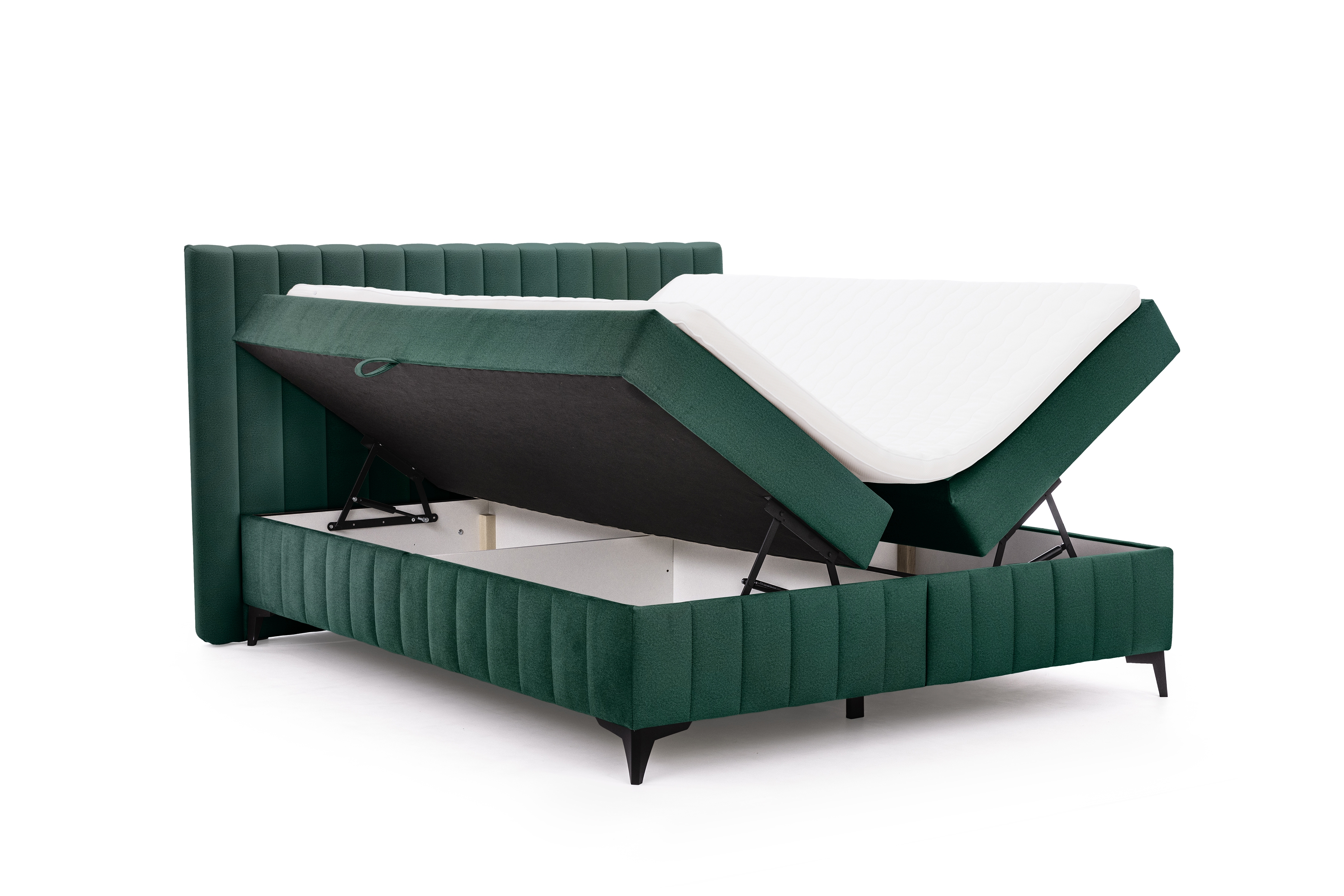 Boxspring posteľ Verona 180x200 s úložným priestorom – zelený hydrofóbny zamat Amon 06 Boxspring posteľ Verona 180x200 s úložným priestorom - Zelený velúr hydrofobowy Amon 06 