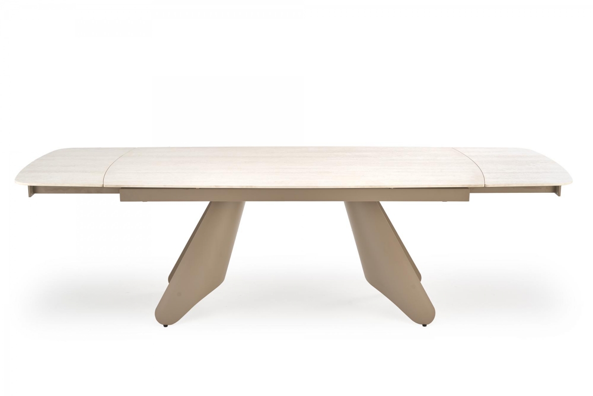 Jedálenská zostava Tillo Tavero 4+1 - travertín / kašmírová / béžová Komplet Stôl Tavero rozkladany z 4 krzeslami tapicerowanymi Tillo - Travertín / kašmír / Béžová / kašmír