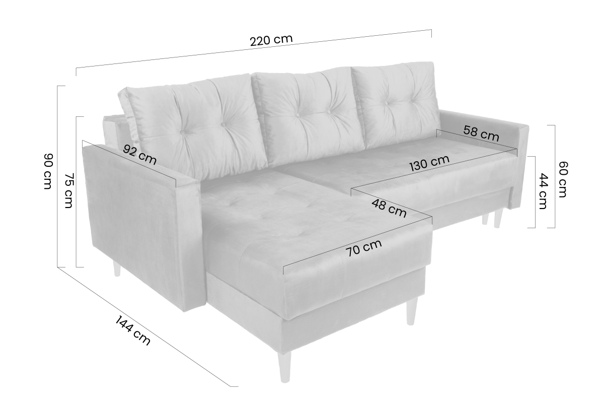 Rohová rozkladacia sedačka Romano L univerzálna – tmavosivá pletená látka Gemma 93 / bukové nožičky Rohová sedacia súprava Romano L rozkladany uniwersalny prawo/Ľavá strana - ciemno šedá plecionka Gemma 93