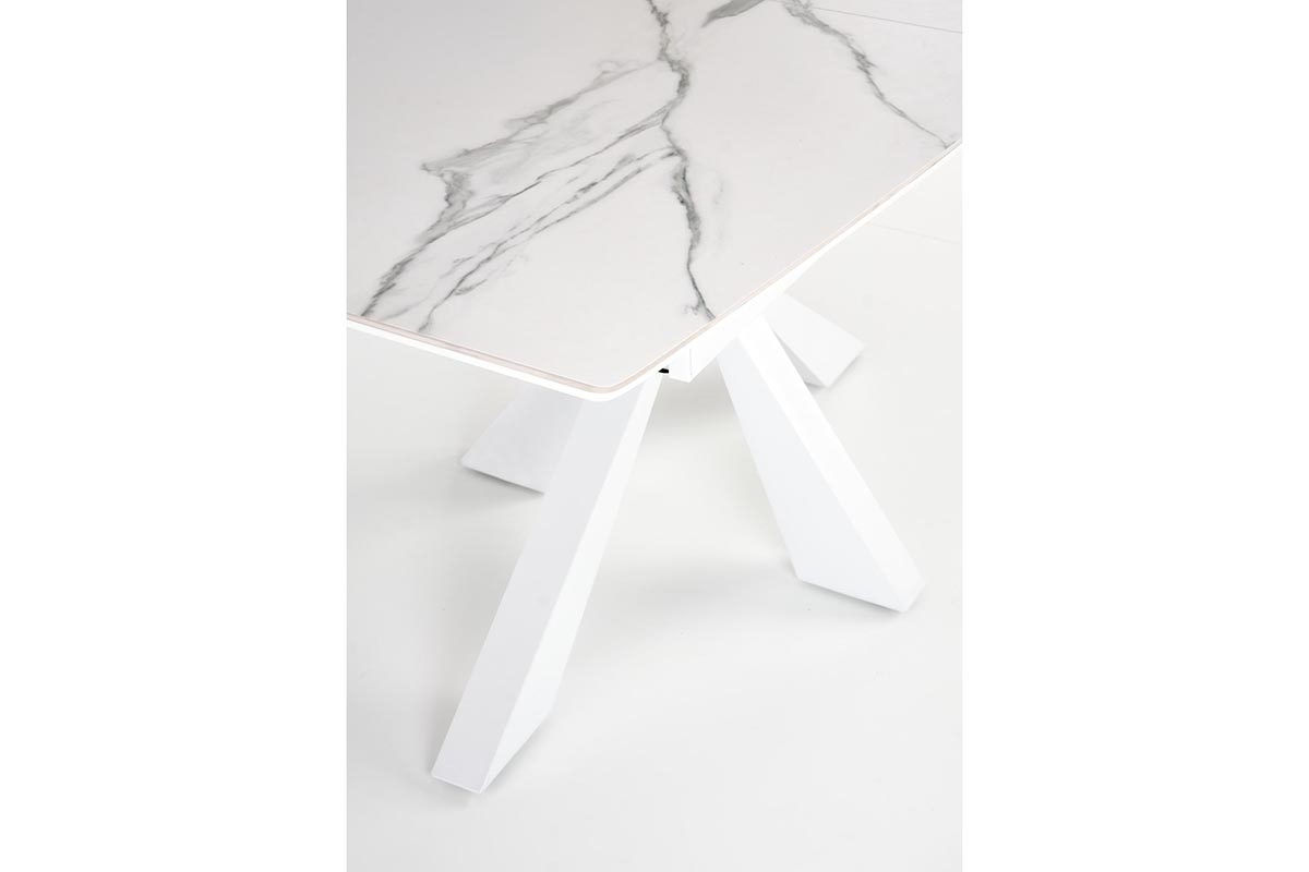 Jedálenská zostava Nerio Nolvari 4+1 – biely mramor / béžová / biela Stôl rozkladany Nolvari z czterema tapicerowanymi krzeslami Nerio - Biely mramor / Béžová / nožičky biale