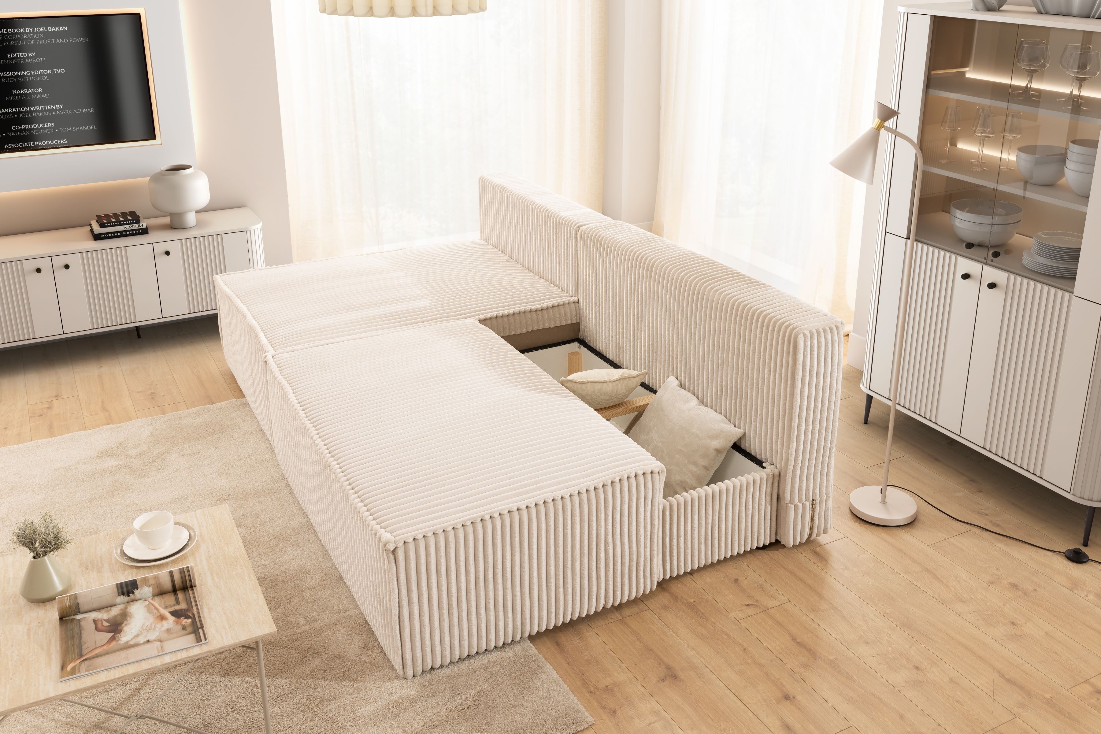 Rohová sedacia súprava Solvero Mini ľavá s funkciou spania - svetlobéžový plyš Tilia 01 Rohová sedacia súprava Solvero Mini s funkciou spánku Ľavá strana - Krémový MENČESTER Tilia 01