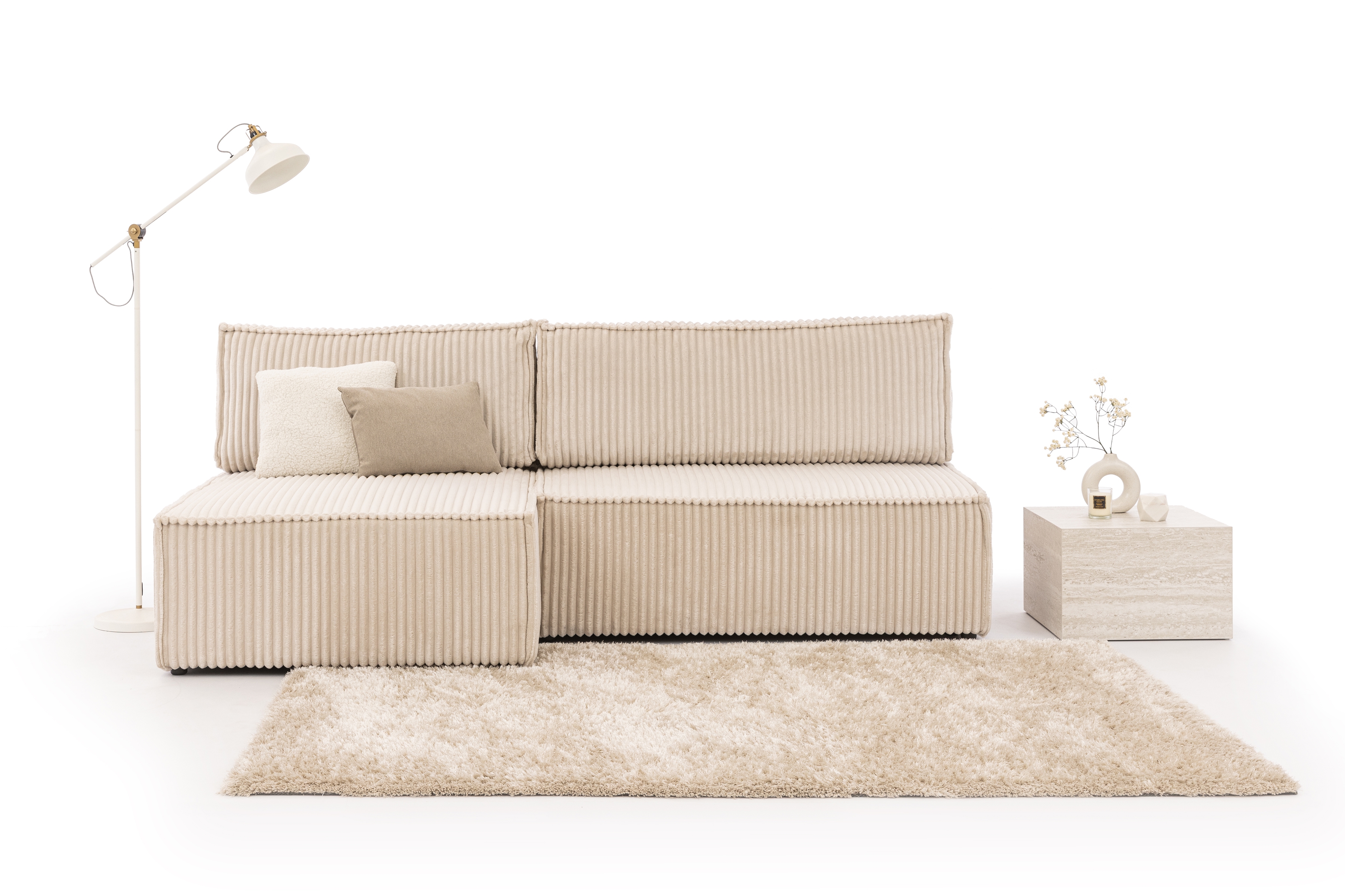 Rohová sedacia súprava Solvero Mini ľavá s funkciou spania - svetlobéžový plyš Tilia 01 Rohová sedacia súprava Solvero Mini s funkciou spánku Ľavá strana - Krémový MENČESTER Tilia 01