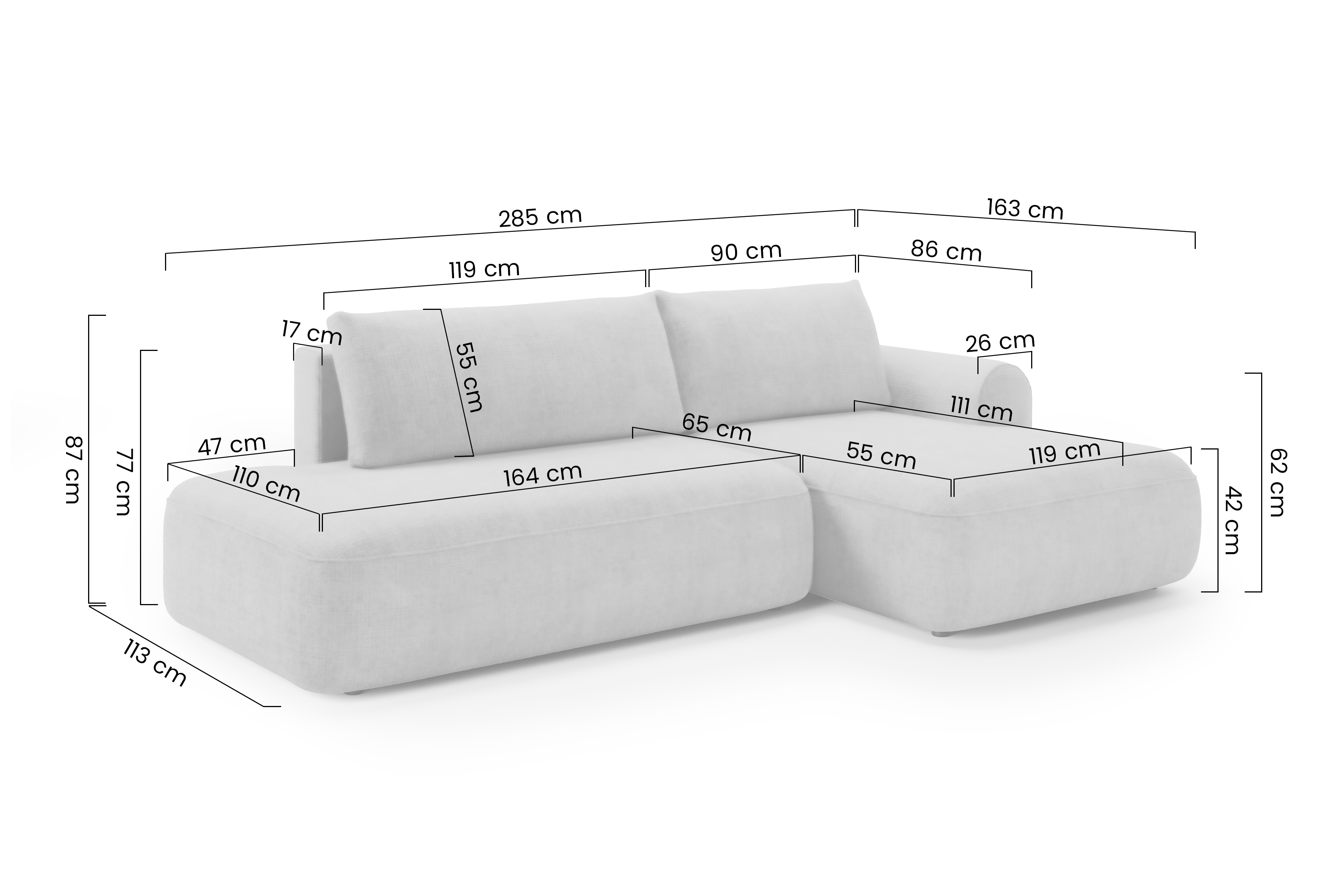 Rozkladacia rohová sedačka Lotulis L II ľavá – sivá hydrofóbna pletenina Blur 18 Rohová sedacia súprava Lotulis L s funkciou spánku Ľavá strana - šedá dzianina hydrofobowa Blur 18