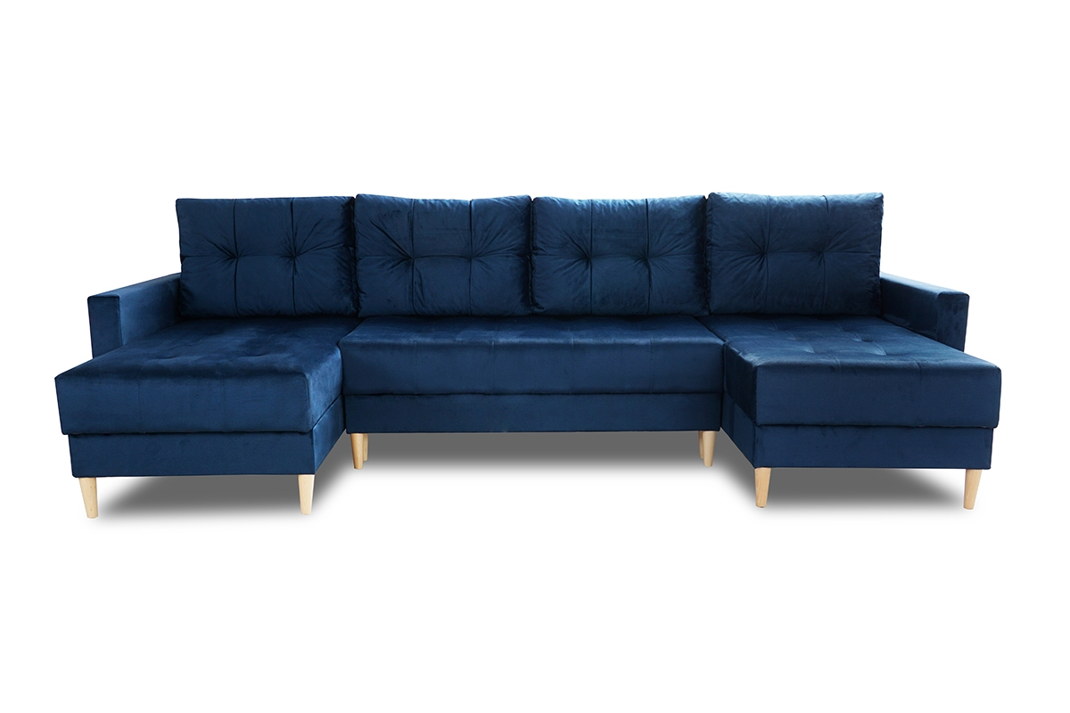 Rohová sedacia súprava Romano U rozkladacia univerzálna - modrý zamat Monolith 77 / svetlý rustikál Rohová sedacia súprava Romano U rozkladany uniwersalny prawo/Ľavá strana - Modrý velúr Monolith 77