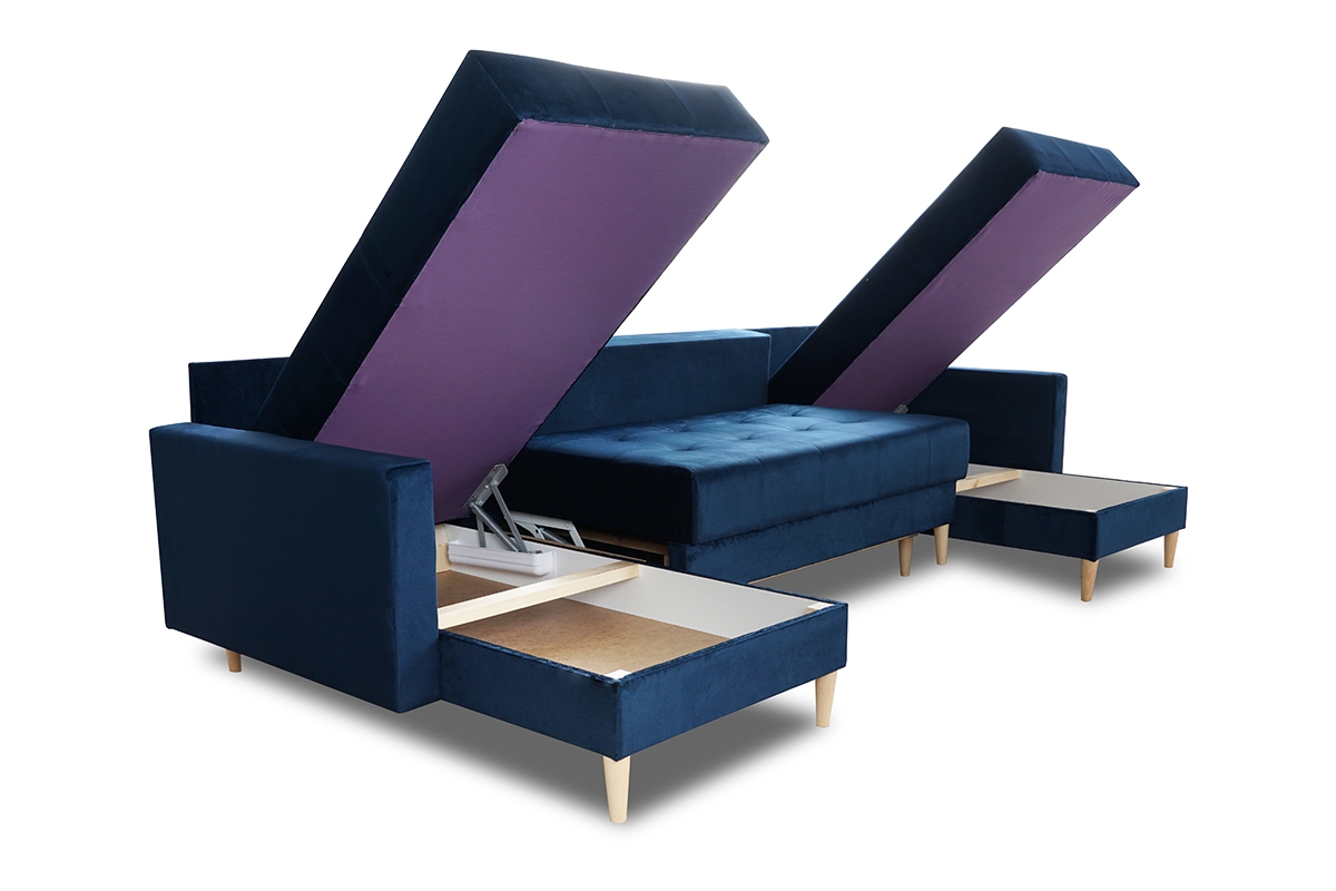 Rohová sedacia súprava Romano U rozkladacia univerzálna - modrý zamat Monolith 77 / svetlý rustikál Rohová sedacia súprava Romano U rozkladany uniwersalny prawo/Ľavá strana - Modrý velúr Monolith 77