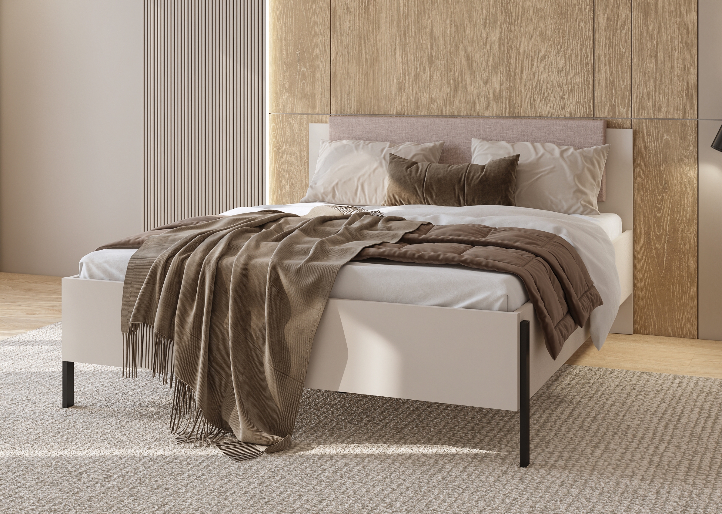 Manželská posteľ Jukon 160x200 cm s úložným priestorom - kašmírová / čierna Posteľ Jukon 160 x 200 S vnútorným úložným priestorom- kašmír / čierny nožičky