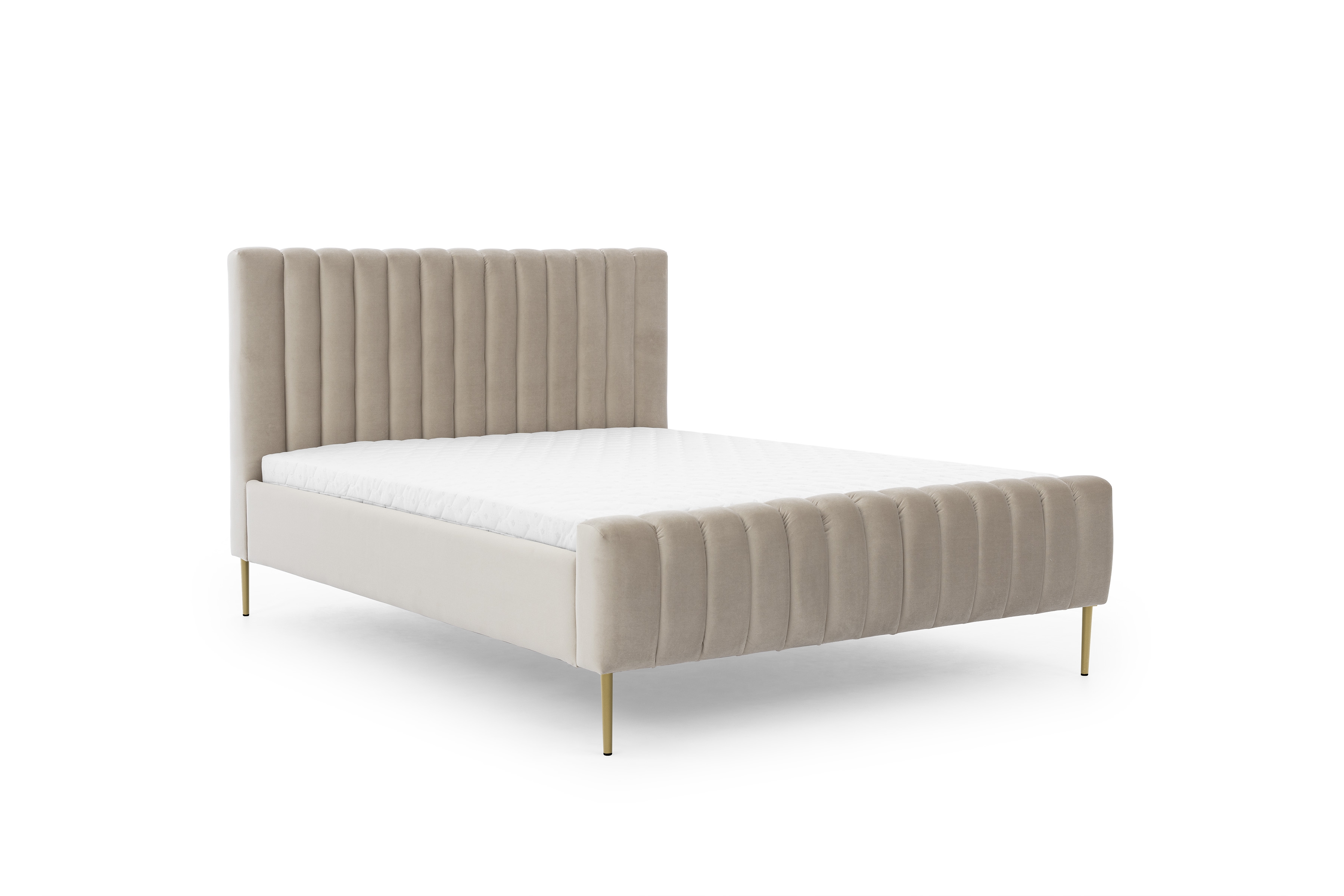 Manželská postel Nicole 160x200 - béžový samet Velluto 2 / zlaté nohy Postel pro ložnice Nicole 160x200 - béžová welwet Velluto 2 / Nohy zlote (produkcja bogart)