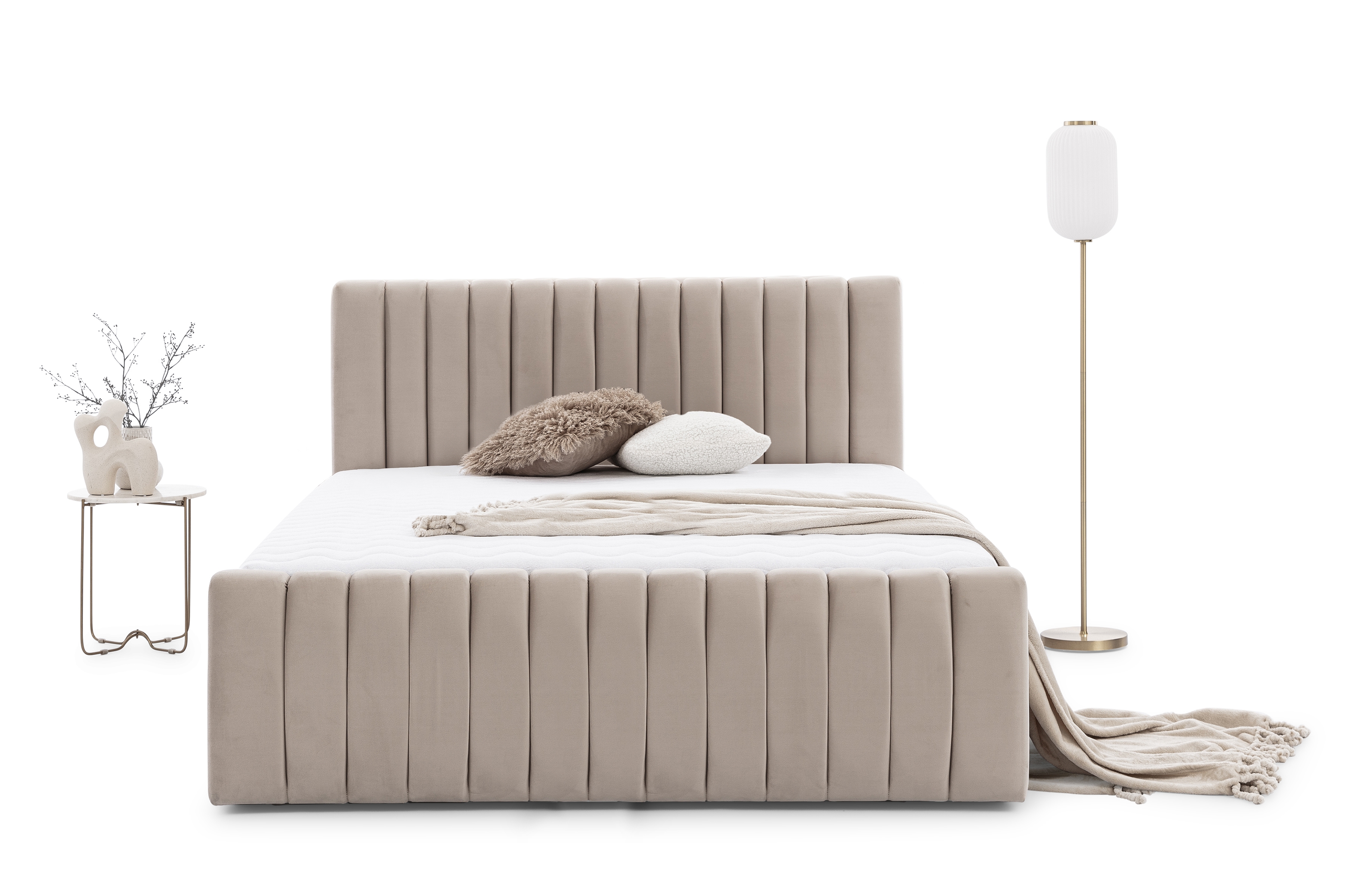 Manželská postel Nicole 180x200 s úložným prostorem - béžový samet Velluto 2 Postel pro ložnice Nicole 180x200 s úložným prostorem- béžová samet Velluto 2