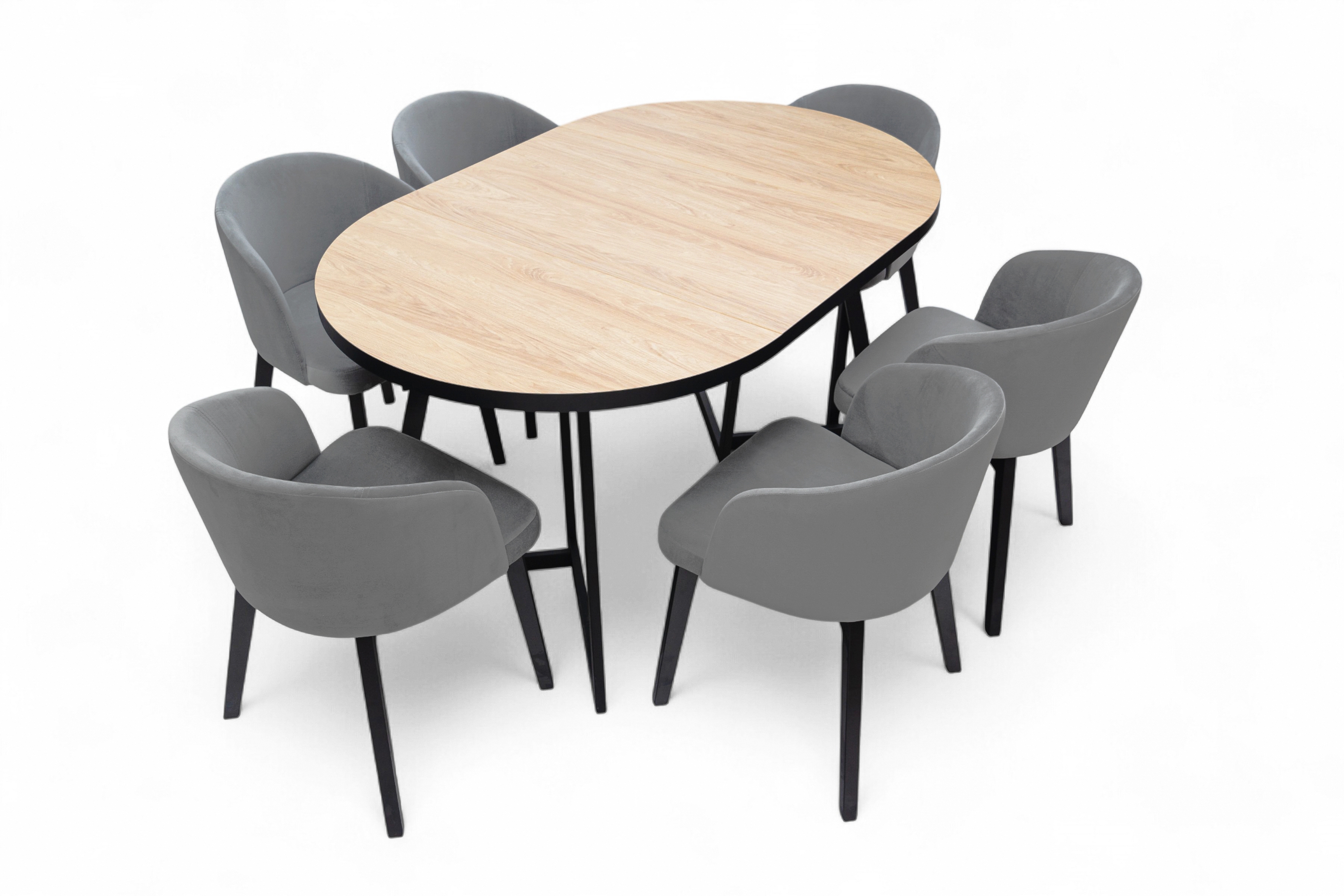 Jídelní set Cedrus Linear 105/160 cm + 4 židle Nerevio - dub hikora / šedá Komplet Stůl rozkladany Cedrus Linear 105/160 cm + 4 Židle Nerevio - dub hikora / šedá