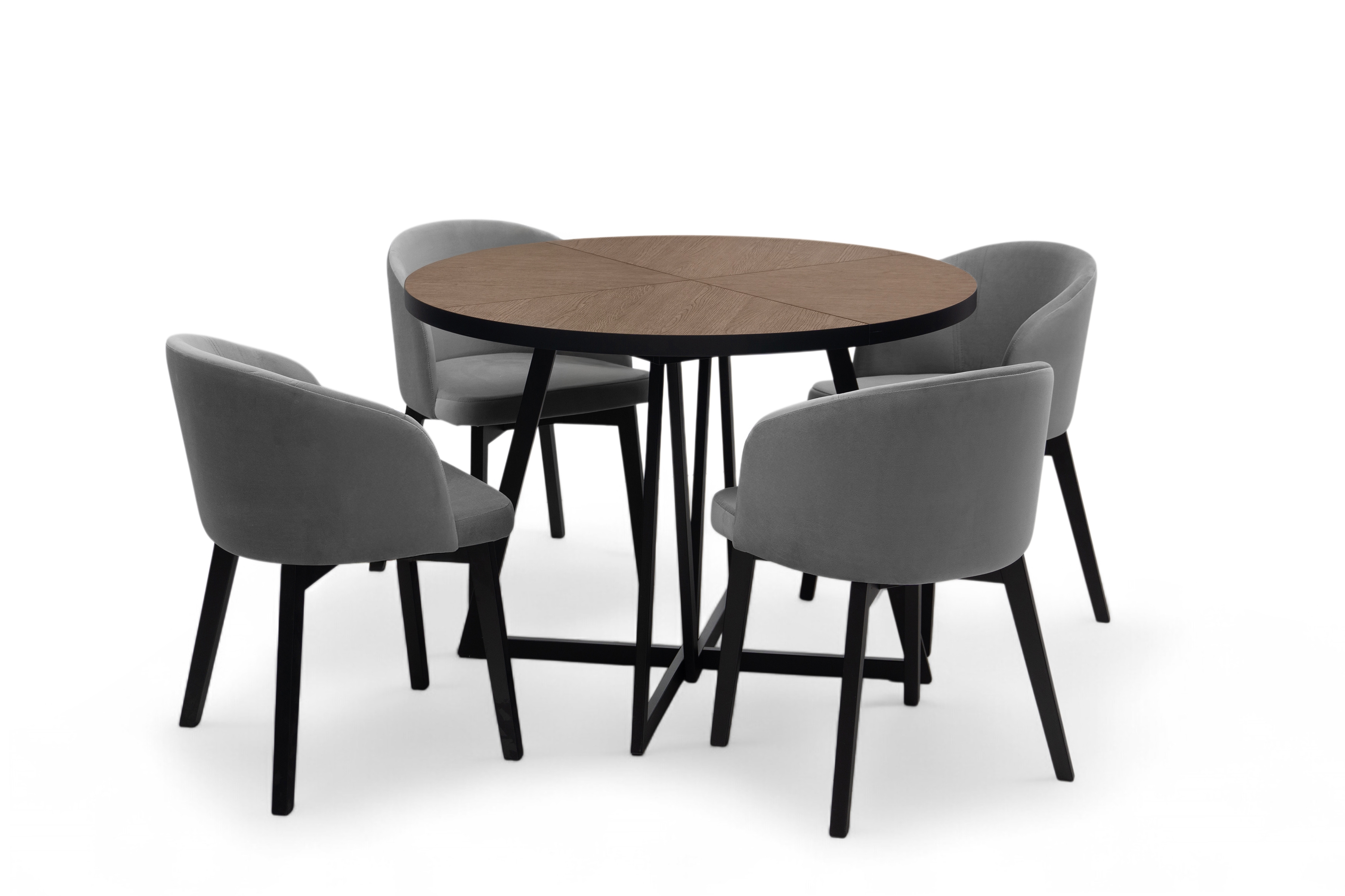 Jídelní set Cedrus Rozeta 105/160 cm + 4 židle Nerevio - dub belmont černý / šedá Komplet Stůl rozkladany Cedrus Rozeta 105/160 cm + 4 Židle Nerevio - dub belmont černá / šedá