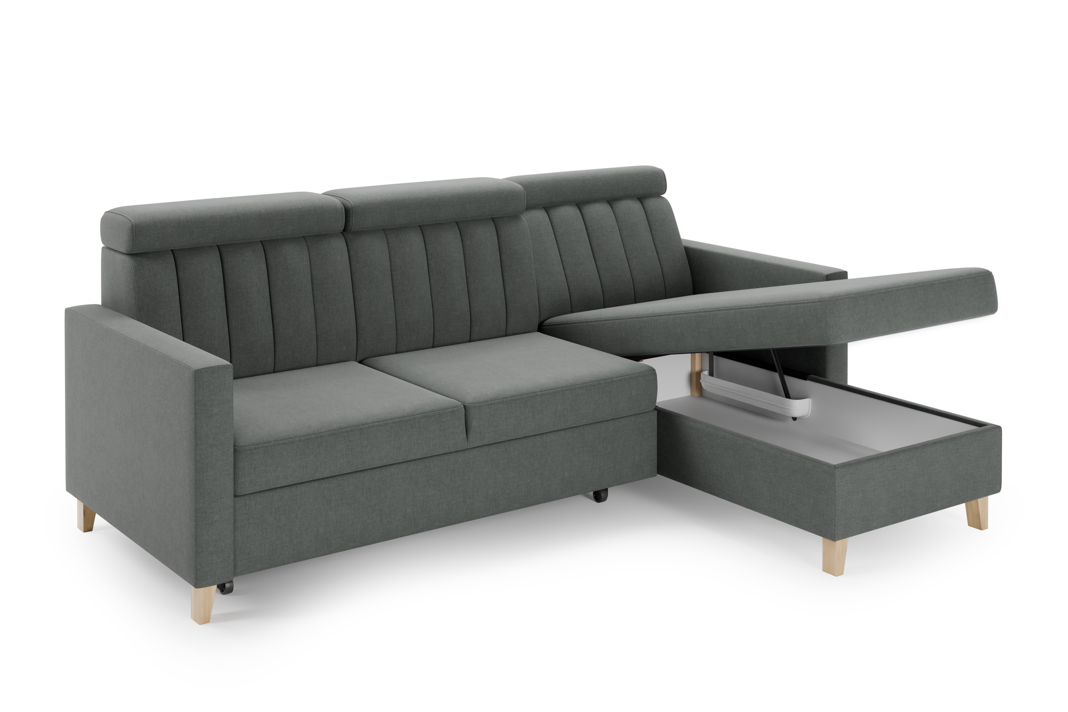 Rohová sedacia súprava Vario univerzálna s funkciou spania - sivý šenil Wind 89 - Koncovka Série    Rohová sedacia súprava Vario s funkciou spánku uniwersalny prawo/Ľavá strana - šedý šenil Wind 89 - Koncovka Série  