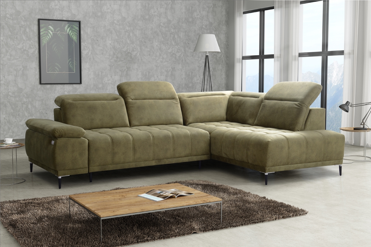 Rohová sedacia súprava FS s elektrickým výsuvným sedením pravá - olivový zamat Salvador 10 Rohová sedacia súprava FS s elektricky výsuvným sedákem pravá strana - Olivový velúr Salvador 10