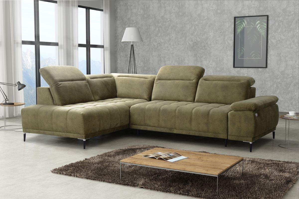 Rohová sedacia súprava FS s elektrickým výsuvným sedením ľavá - olivový zamat Salvador 10 Rohová sedacia súprava FS s elektricky výsuvným sedákem Ľavá strana - Olivový velúr Salvador 10