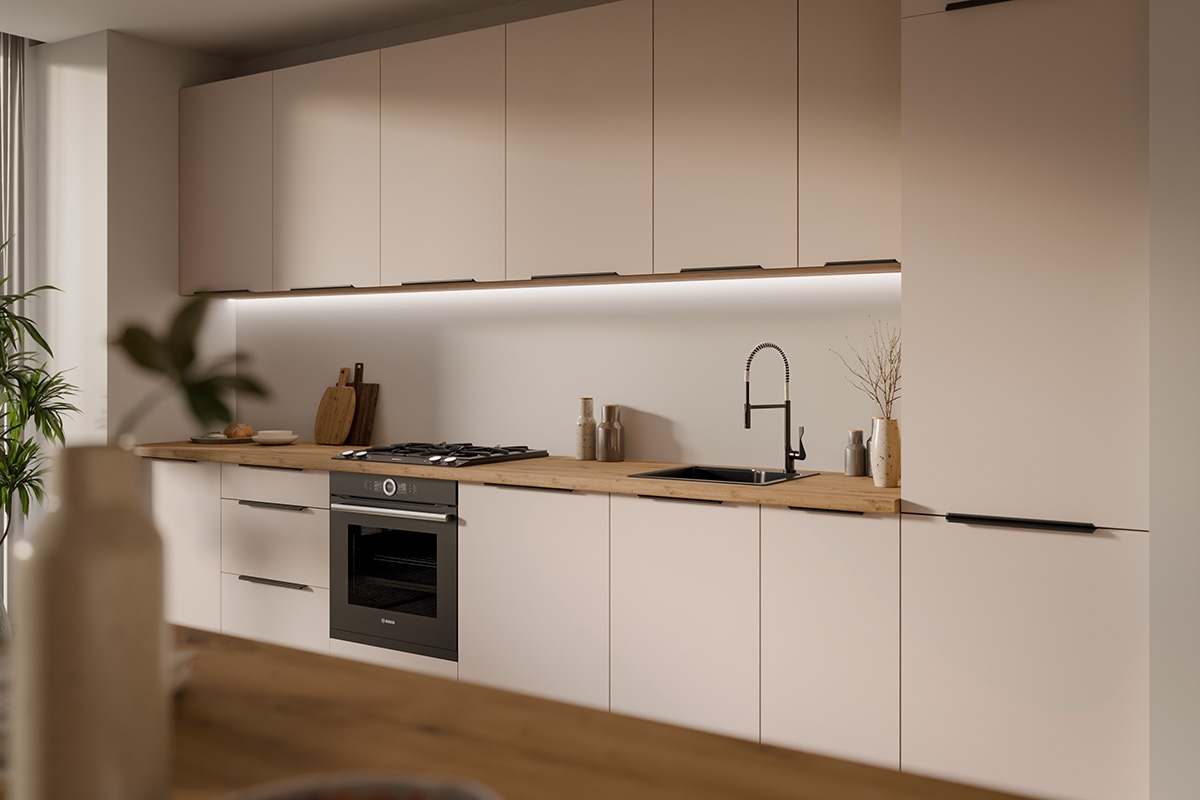 Kuchyňský sloupek Arvani 40 DK-210 dvoudveřový - kašmír / dub artisan vysoká skříňka kuchenny Arvani 40 DK-210 dvoudveřový - kašmír / dub artisan