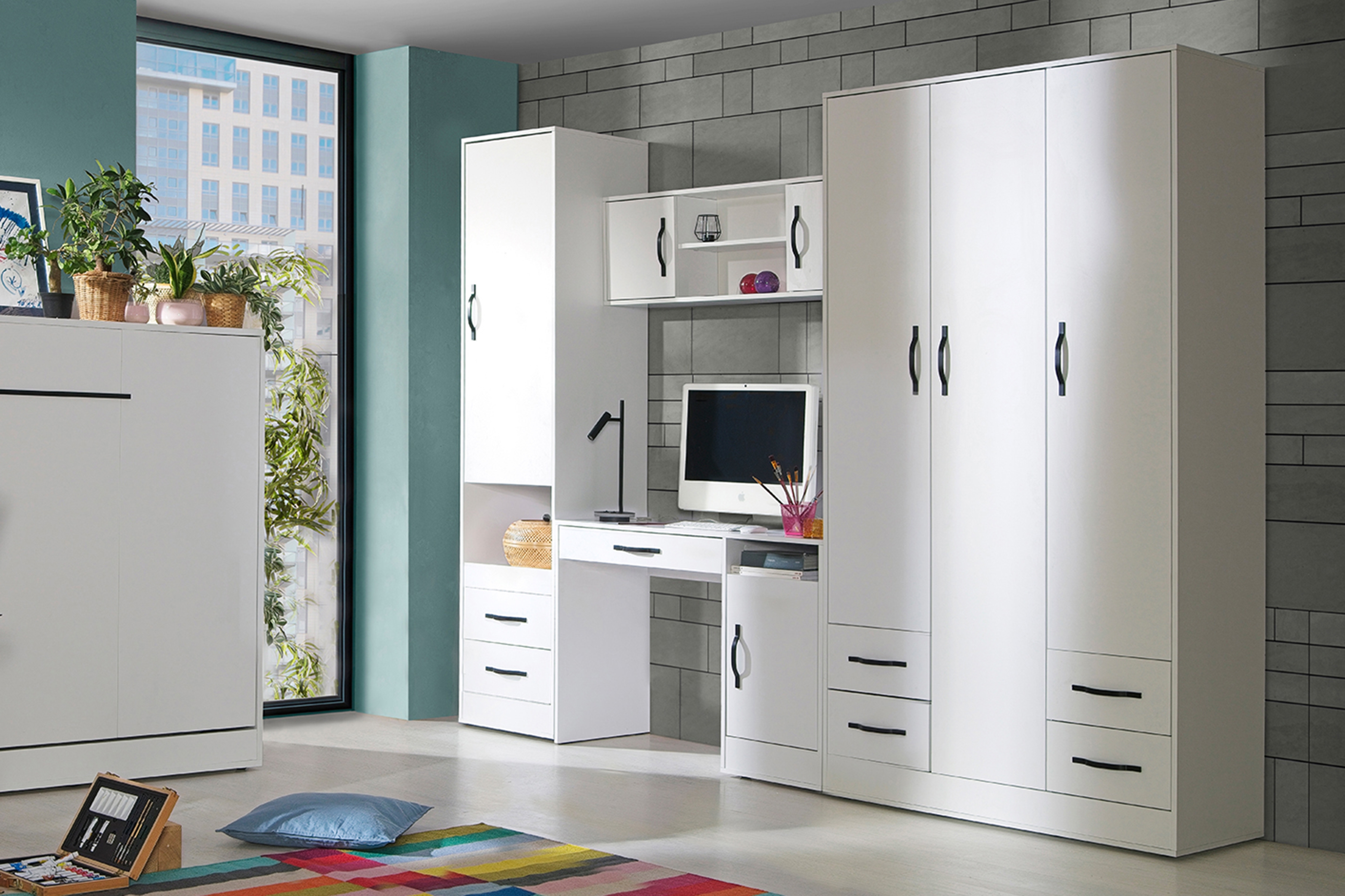 Regál Lomaro 50 cm so zásuvkami - biela / čierna Regál zamkniety Lomaro 50 cm so zásuvkami - Biely / Úchytka Čierny 