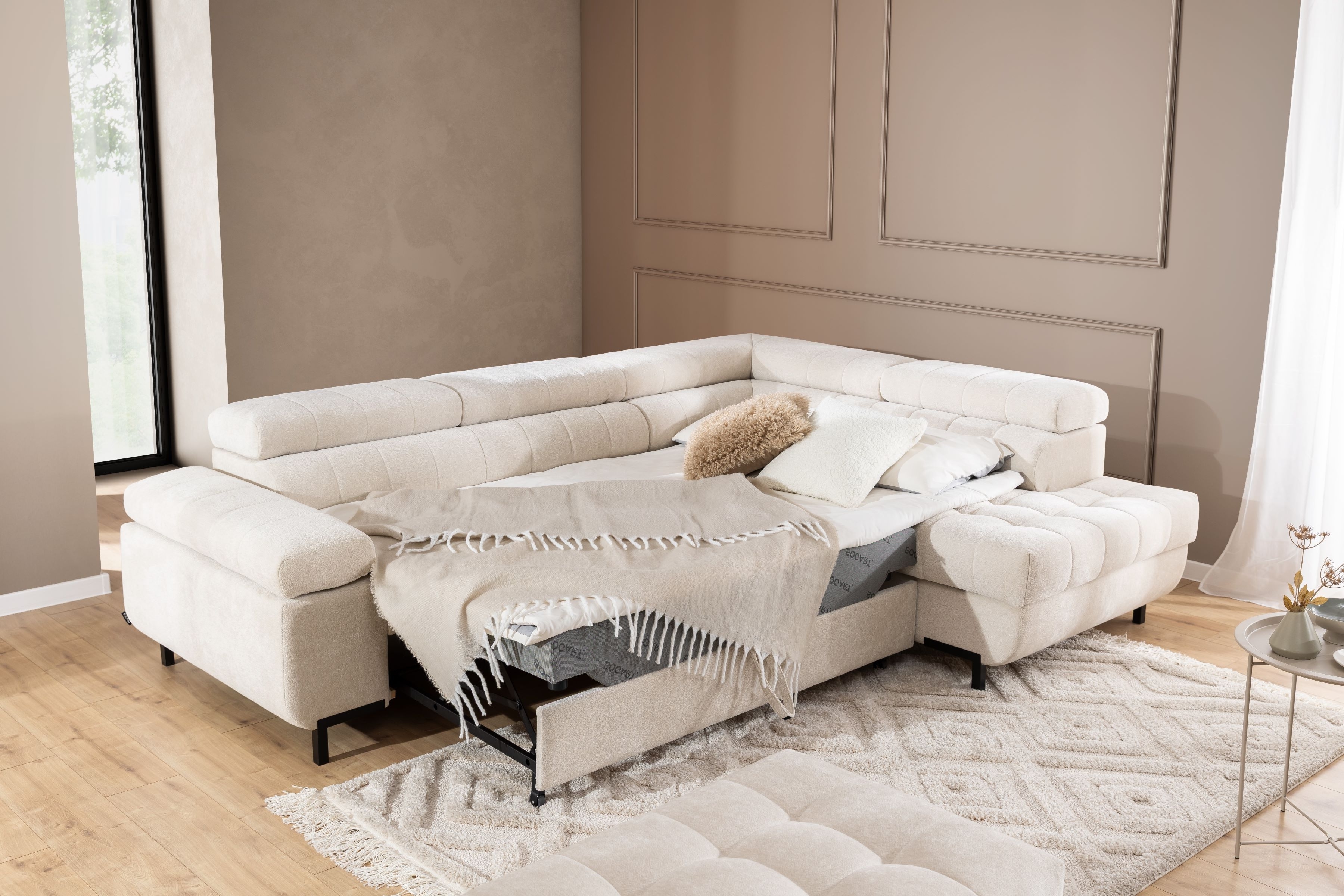 Rohová sedací souprava pravá rozkladany pro obývacího pokoje Tyrion L - béžová šenil Ditra New 20 Rohová sedací souprava pravá rozkladany pro obývacího pokoje Tyrion L - béžová šenil Ditra New 20