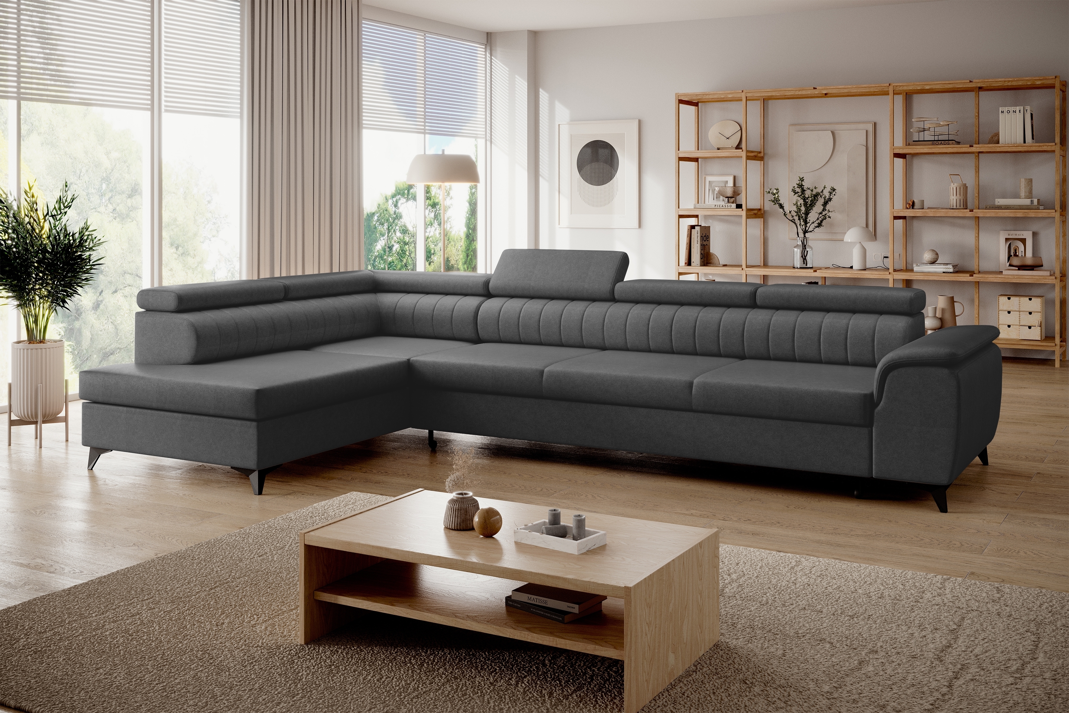 Rohová sedacia súprava Monrose Maxi s funkciou spania ľavá - sivá pletenina Ado 1617 Rohová sedacia súprava Monrose Maxi s funkciou spánku Ľavá strana - šedá plecionka Ado 1617