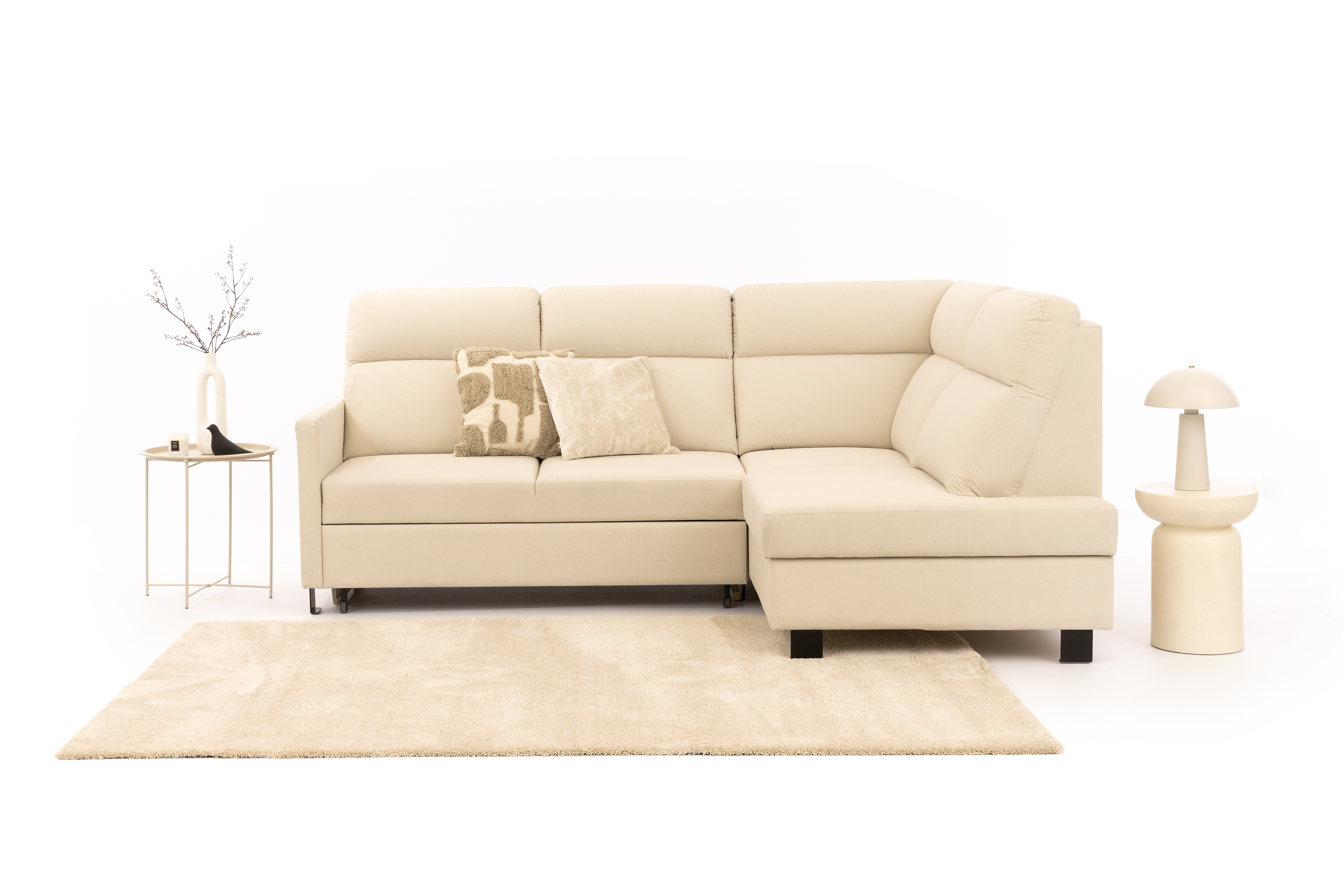 Rohová pohovka Loario L pravá s úzkými boky - krémová látka Sand 03 Rohová sedací souprava Loario L pravá z waskim bokiem - Sand 03