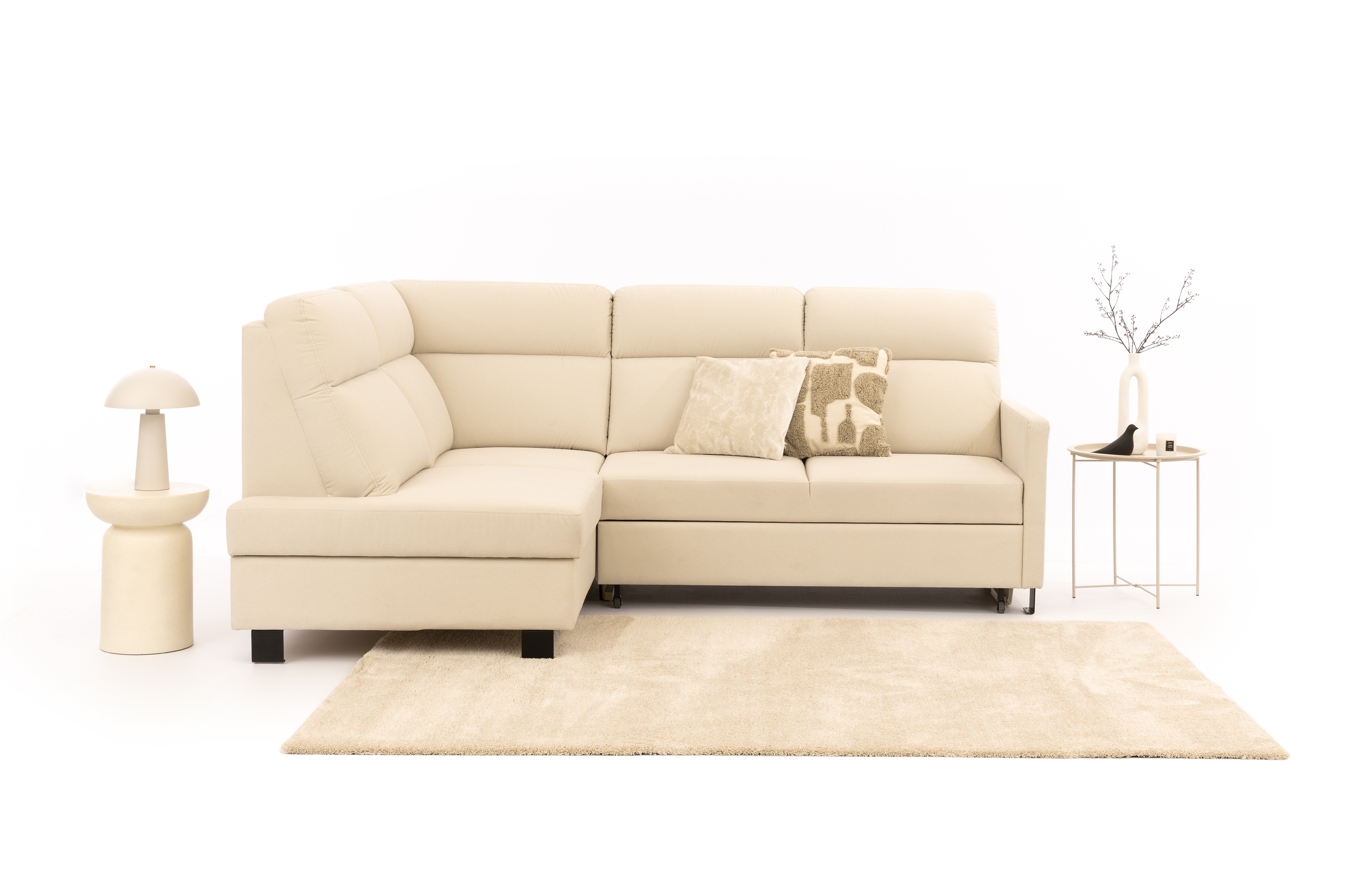 Rohová pohovka Loario L levá s úzkými boky - krémová látka Sand 03 Rohová sedací souprava Loario L levá z waskim bokiem - Sand 03