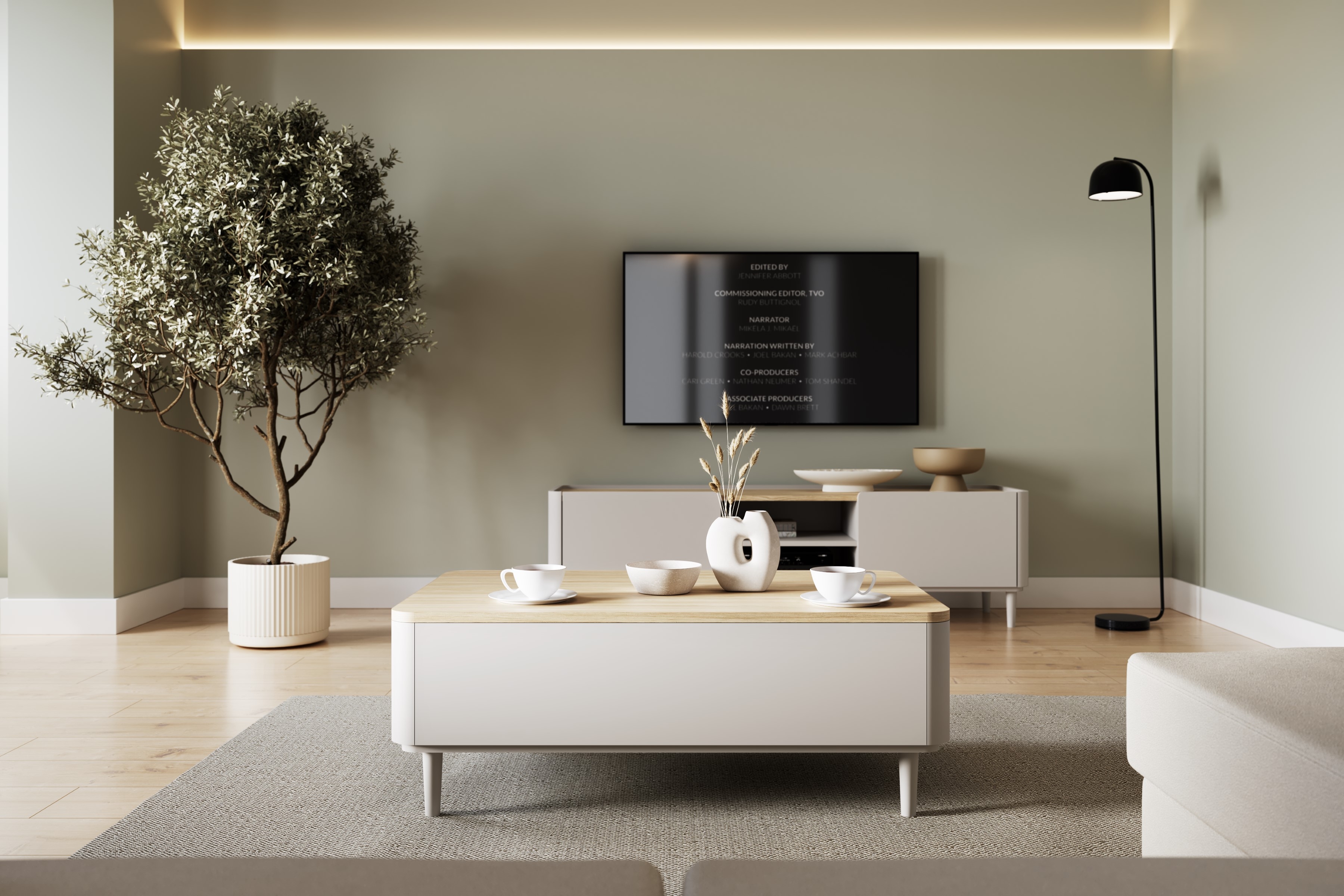 Konferenční stolek Amilio 100 cm se zásuvkami - kašmír / olejovaný dub stolek kawowy Amilio 100 cm se zásuvkami na nožkách - kašmír / dub olejowany