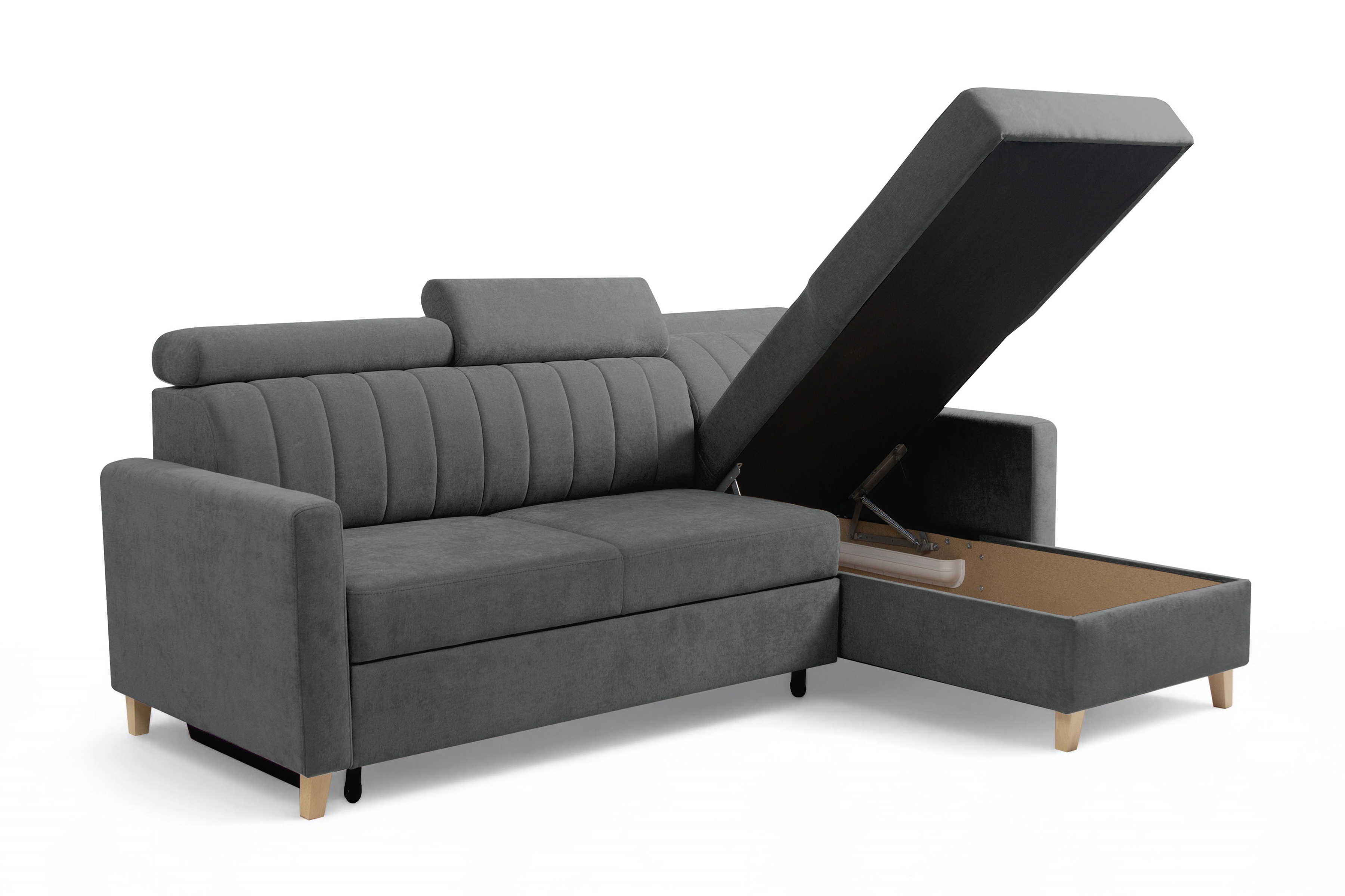 Rohová sedacia súprava Vario univerzálna s funkciou spania - svetlosivý šenil Wind 84 Rohová sedacia súprava Vario s funkciou spánku uniwersalny prawo/Ľavá strana - svetlý šedý šenil Wind 84 