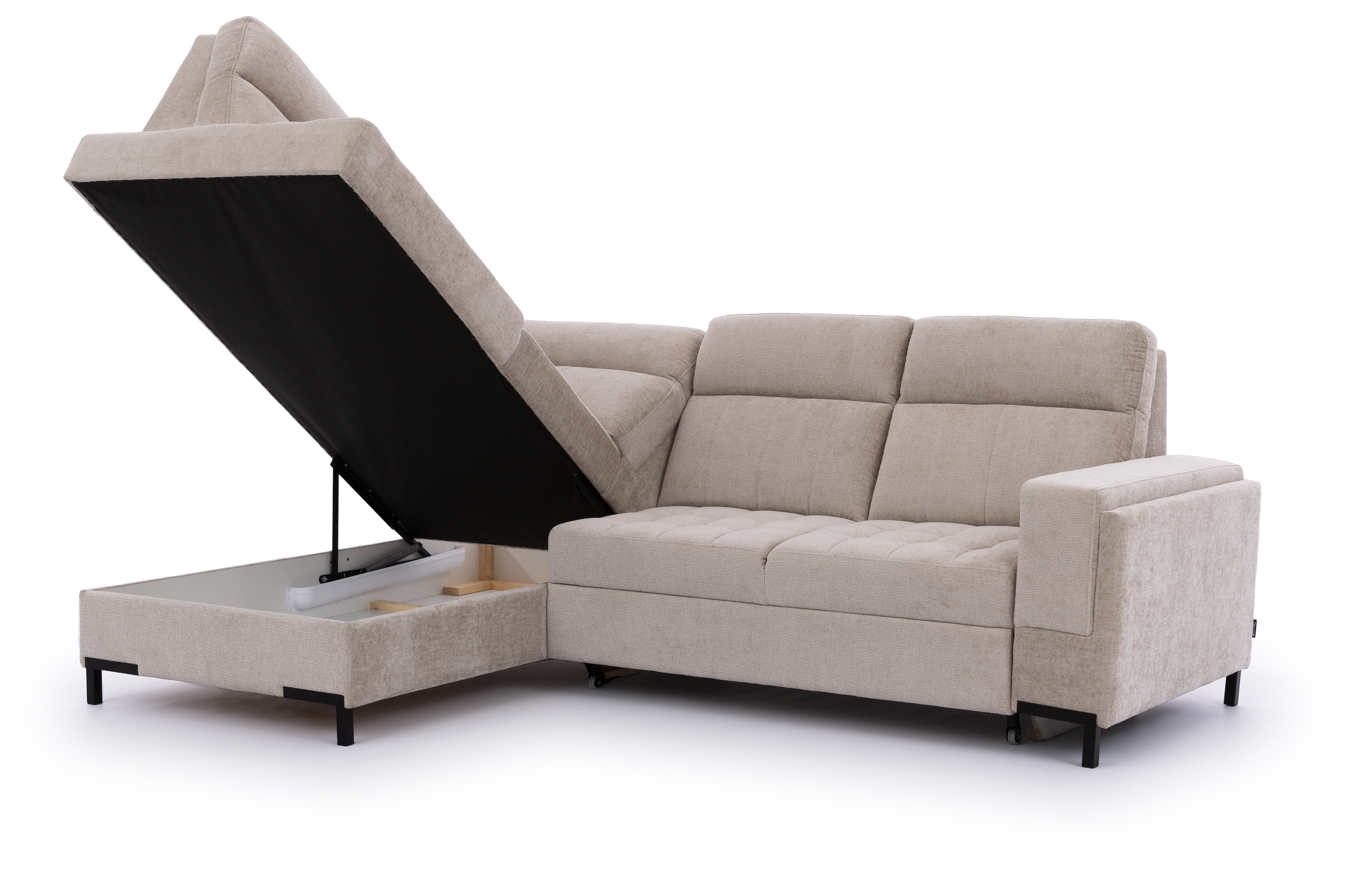 Rohová sedačka Gespano L ľavostranná so širokou, zúženou opierkou - béžový šenil Perfect harmony 07 Rohová sedacia súprava Gespano L Ľavá strana z szerokim, wcietym bokiem - Perfect harmony 07