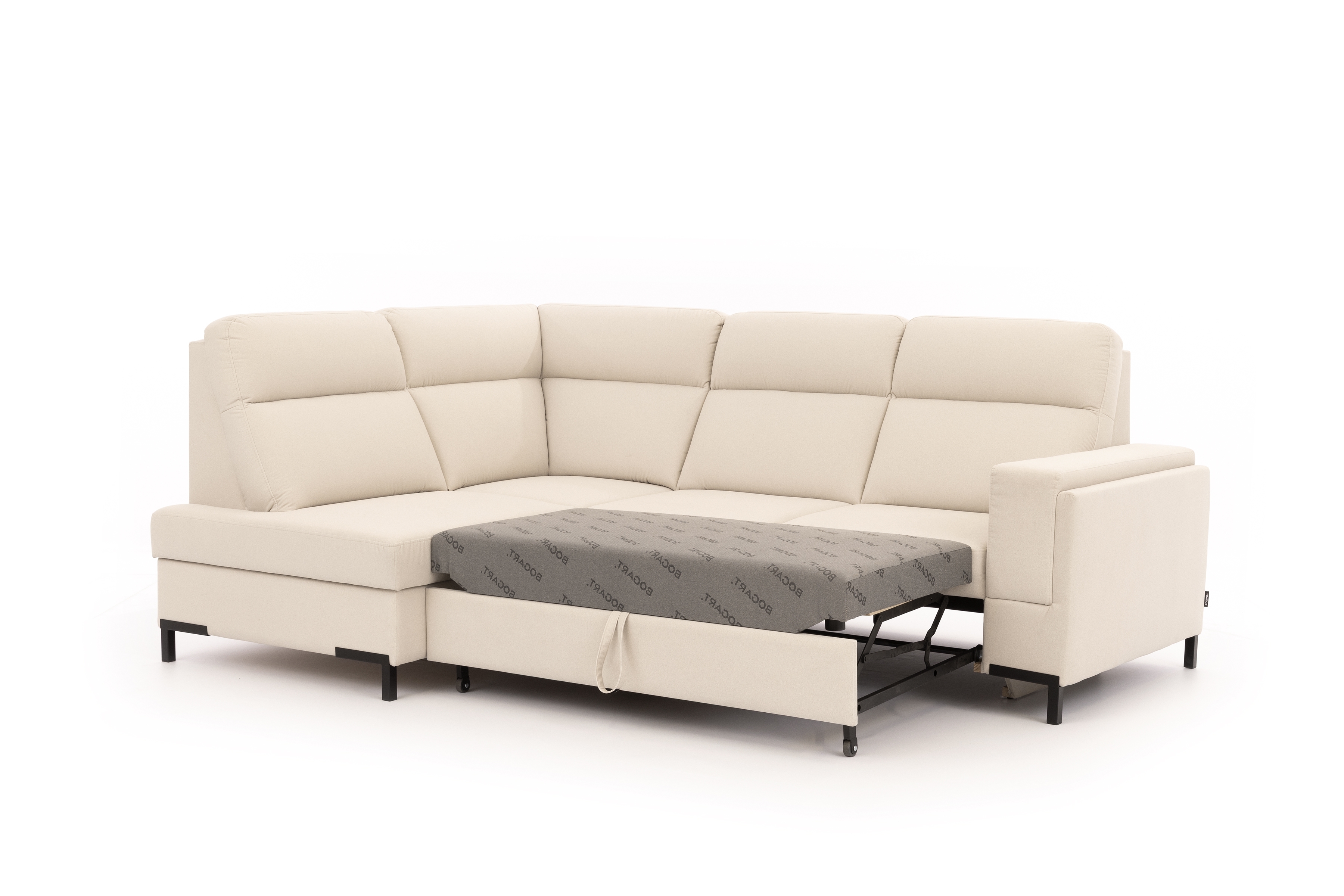 Rohová pohovka Loario L levostranná se širokým, vykrojeným bokem - krémová tkanina Sand 03 Rohová sedací souprava Loario L levá z szerokim, wcietym bokiem - Sand 03