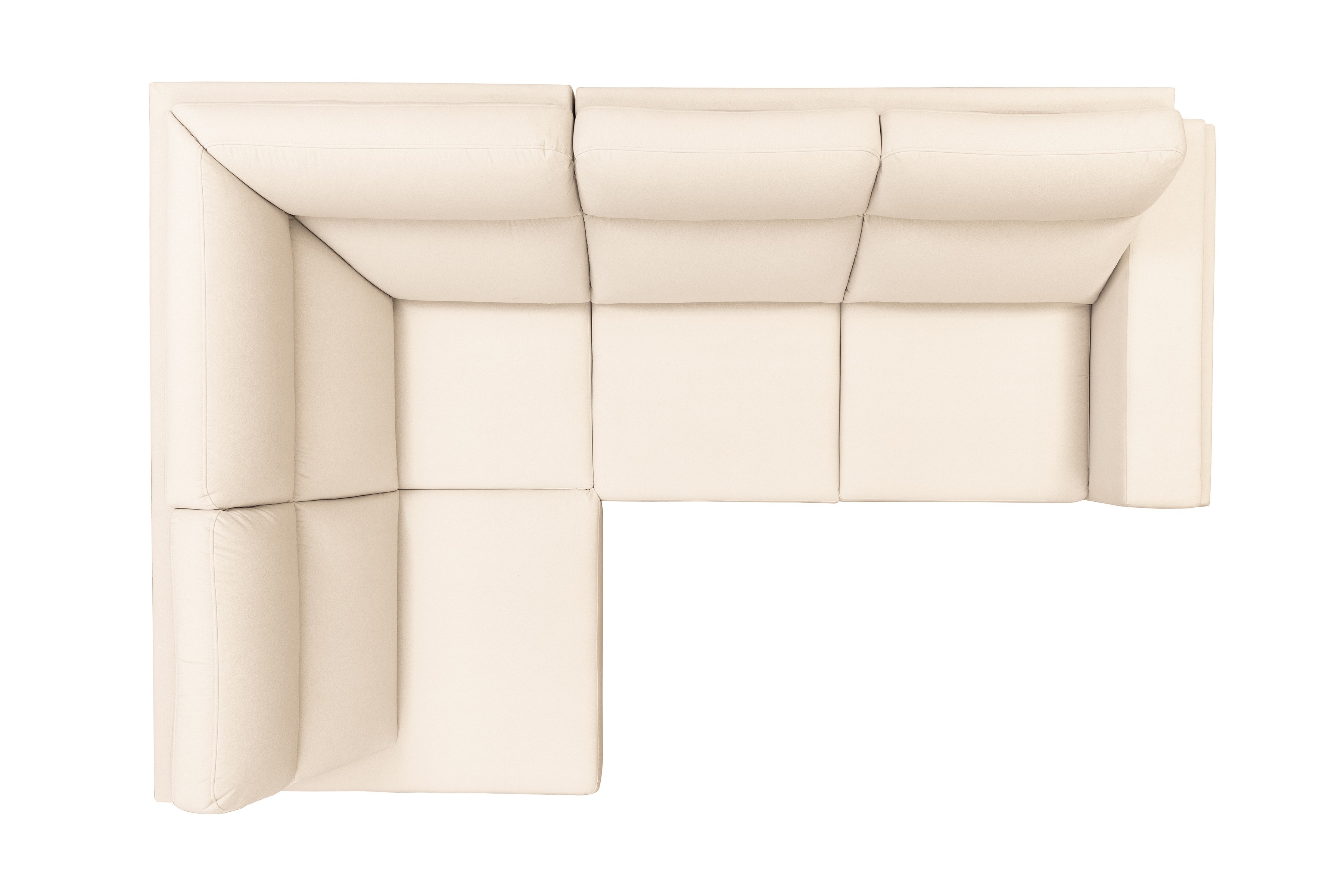 Rohová pohovka Loario L levostranná se širokým, vykrojeným bokem - krémová tkanina Sand 03 Rohová sedací souprava Loario L levá z szerokim, wcietym bokiem - kremowa Pletenina Sand 03