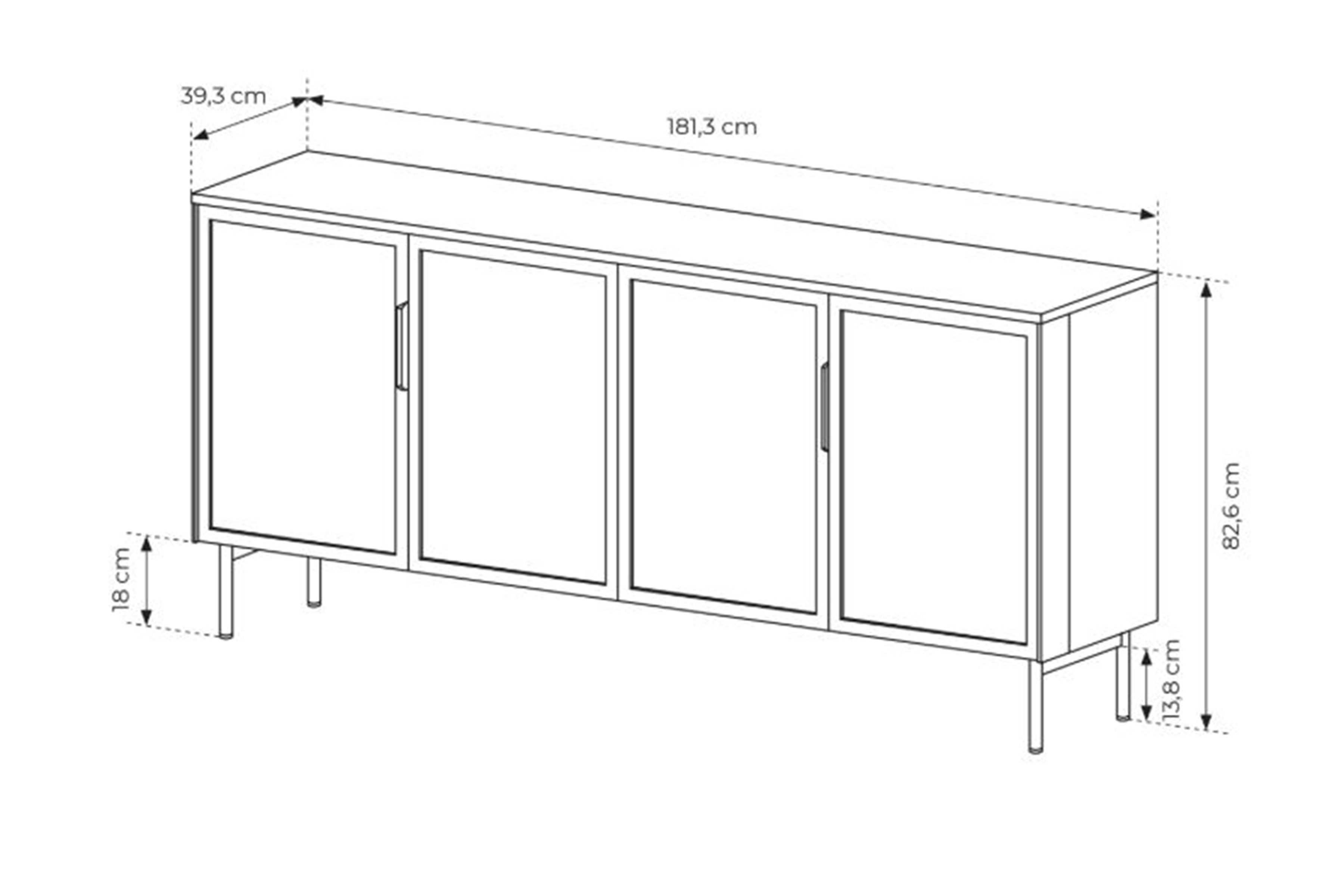 Komoda Auri 181 cm s osvetlením - dub dunin / čierna Komoda Auri 181 cm s osvetlením - Dub dunin / Čierny