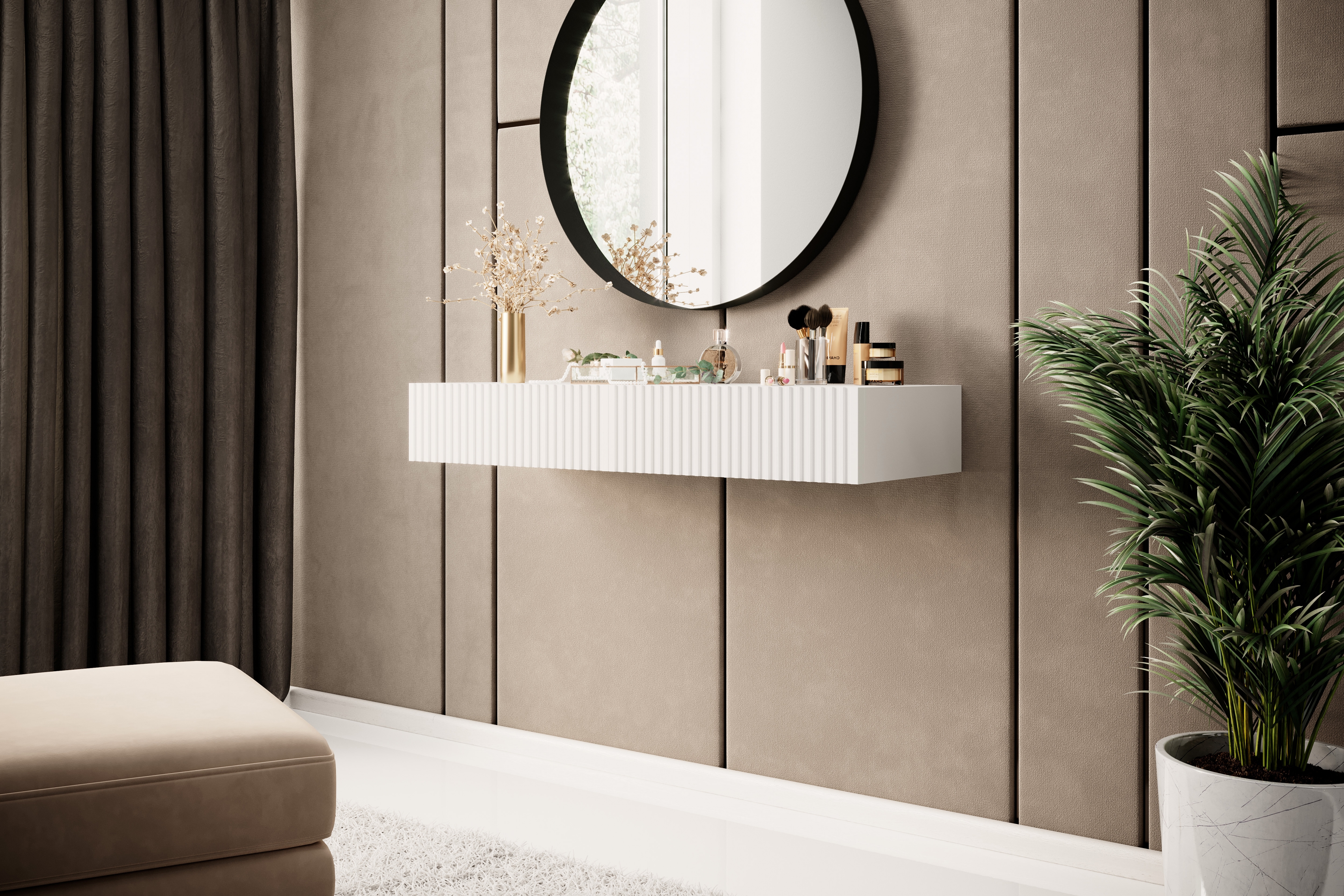 Závěsná konzole Nicole 100 cm se zásuvkami - bílý mat závěsná konzole Nicole 100 cm se zásuvkami - bílý mat