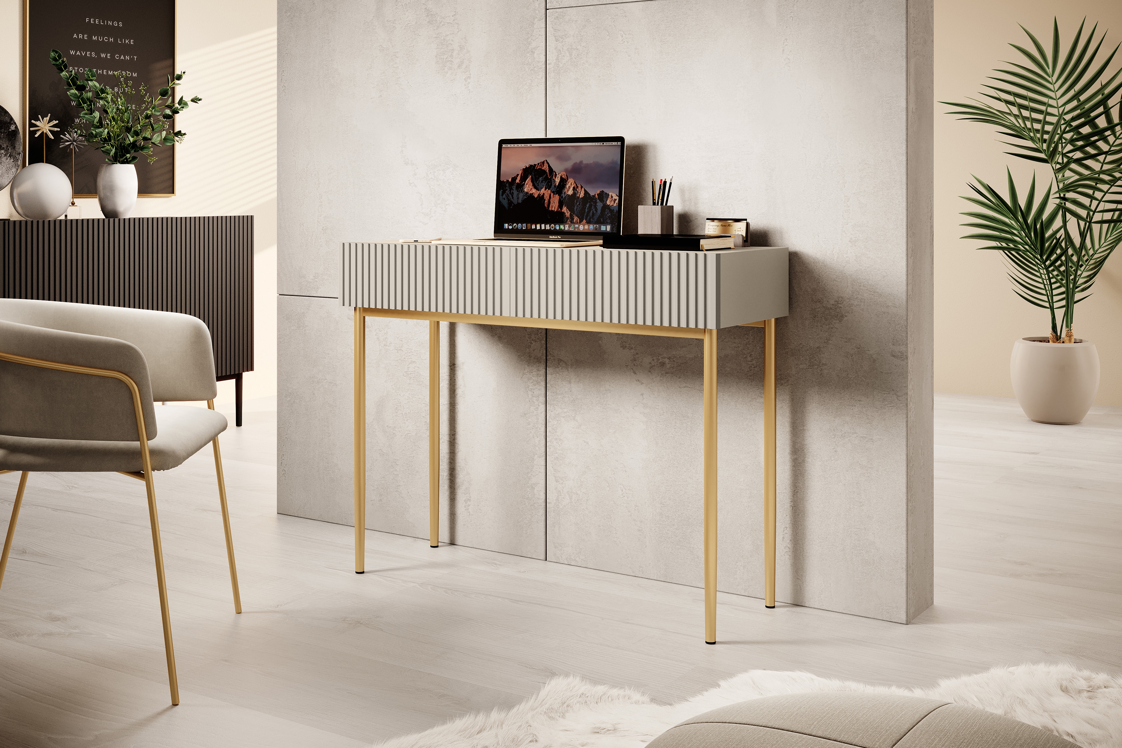 Konzolový stolek Nicole 100 cm se zásuvkami - kašmír / zlaté nohy konzole Nicole 100 cm se zásuvkami - kašmír / zlote nozki