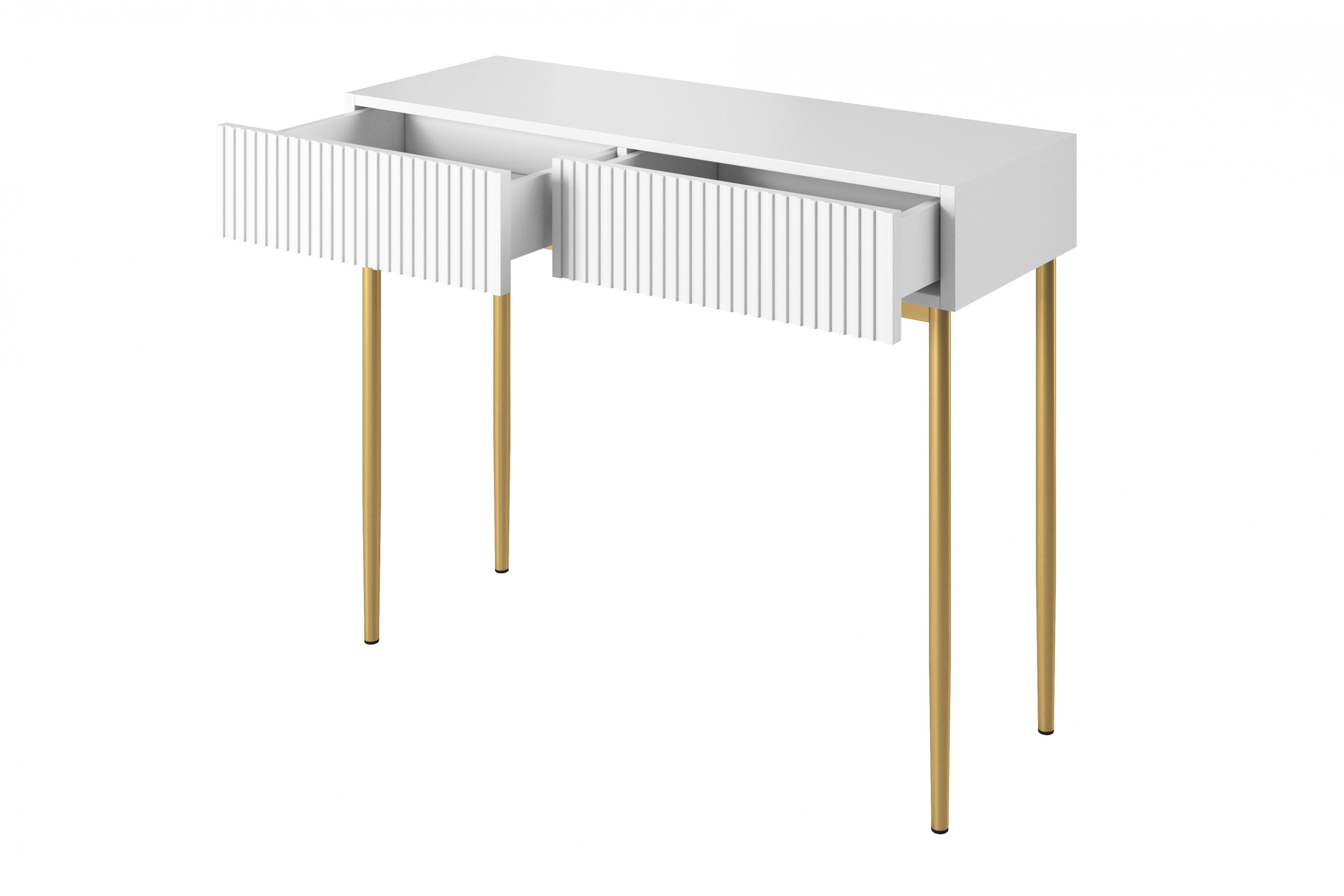 Konzolový stolek Nicole 100 cm se zásuvkami - bílý mat / zlaté nohy konzole Nicole 100 cm se zásuvkami - bílý mat / zlote nozki