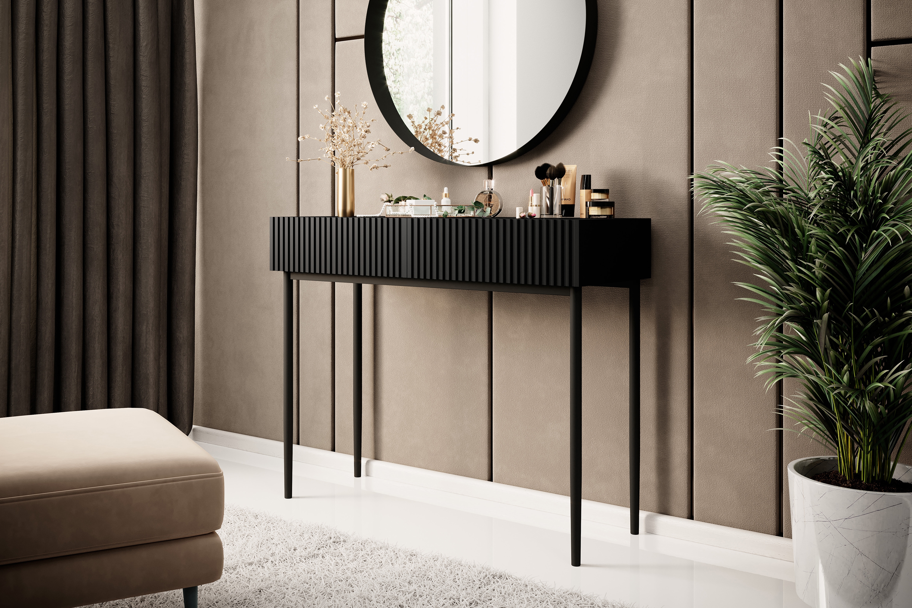 Konzolový stolek Nicole 100 cm se zásuvkami - černý mat / černé nohy konzole Nicole 100 cm se zásuvkami - černá mat / černá nozki