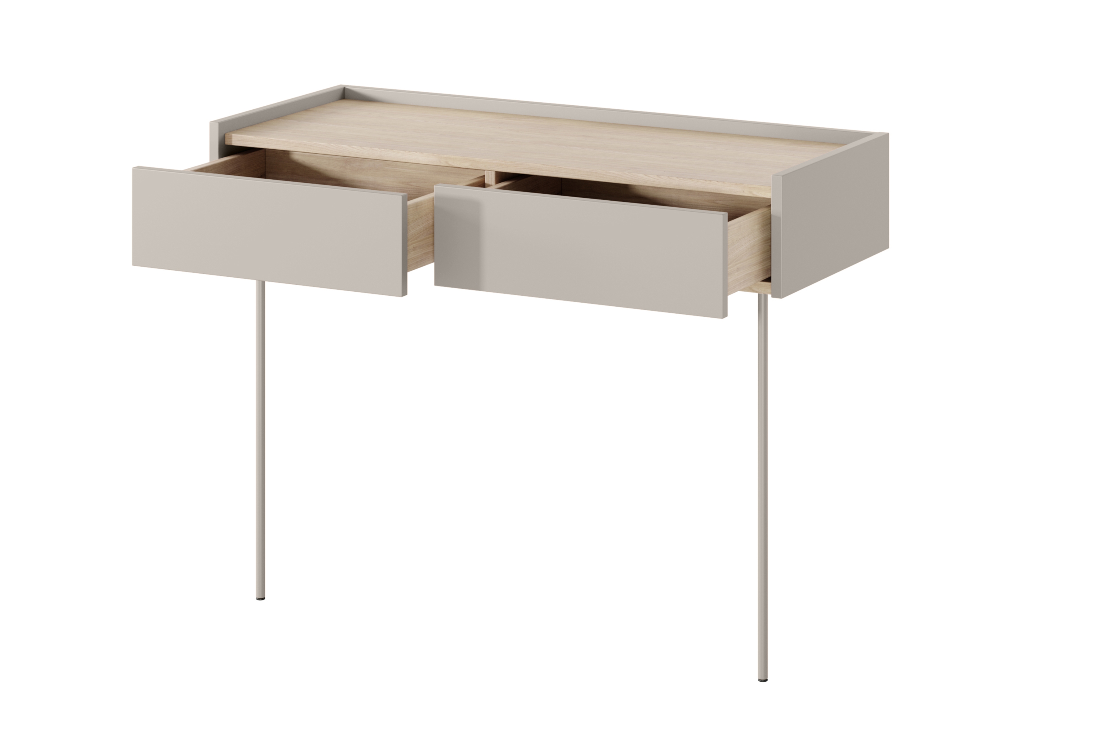 Konzolový Stolík Desin 100 cm so zásuvkami i metalowymi nogami - kašmír / Dub nagano Konzolový Stolík Desin 100 cm so zásuvkami i metalowymi nogami - kašmír / Dub nagano