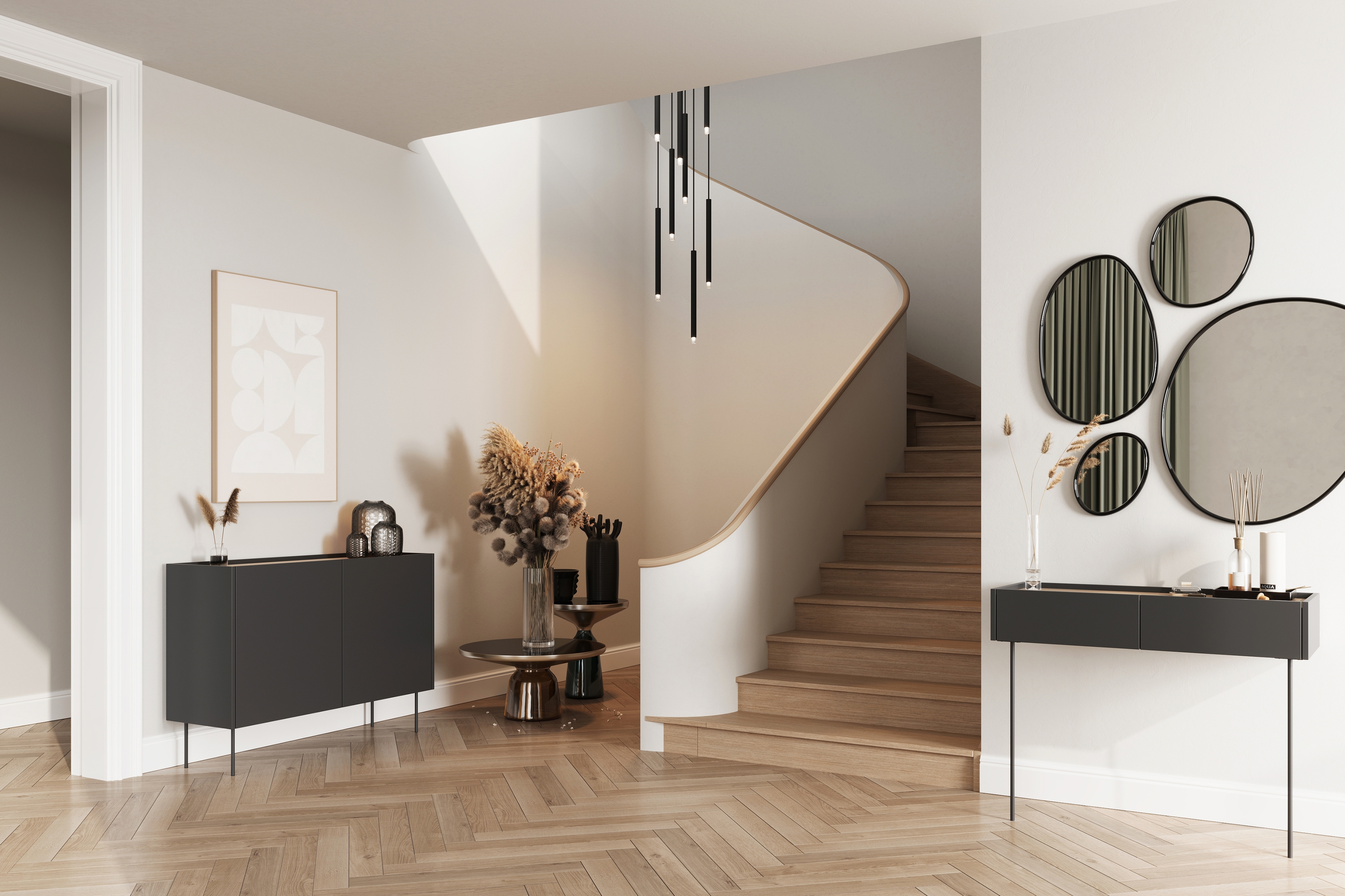 Konzolový stolík Desin 100 cm so zásuvkami a kovovými nohami - čierny mat / dub nagano Konzolový Stolík Desin 100 cm so zásuvkami i metalowymi nogami - Čierny mat / Dub nagano