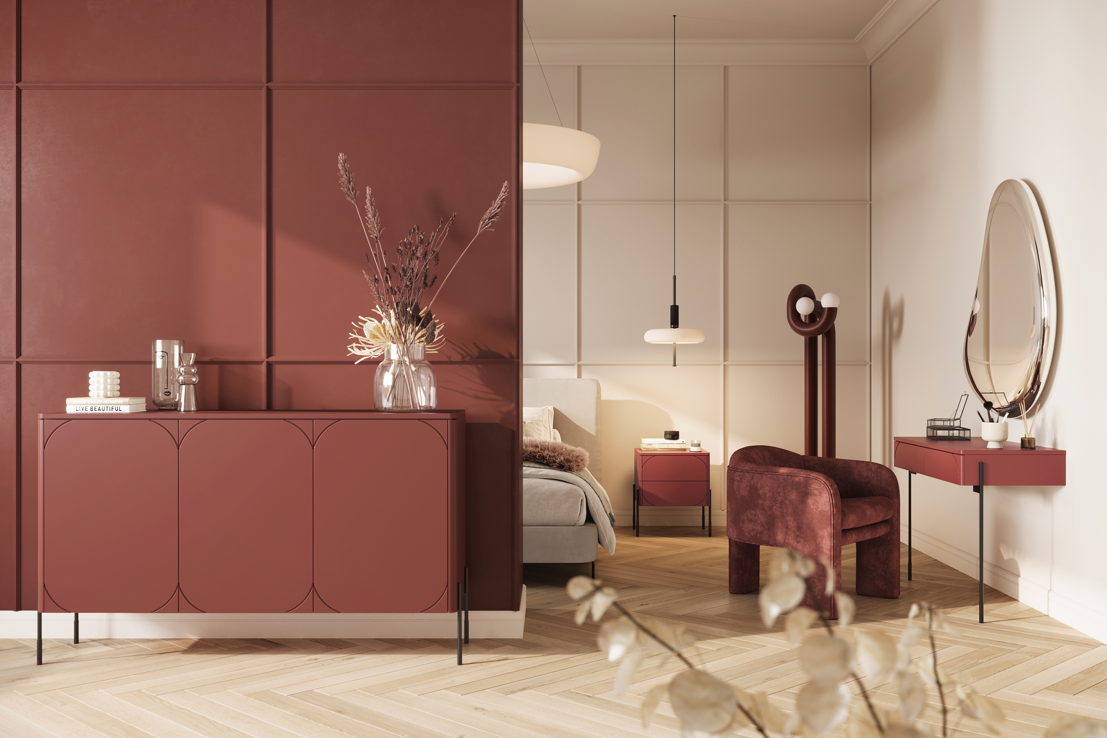 Konzolový Stolík Sonatia 100 cm s dvoma zásuvkami - burgund Konzolový Stolík Sonatia 100 cm s dvoma zásuvkami - burgund