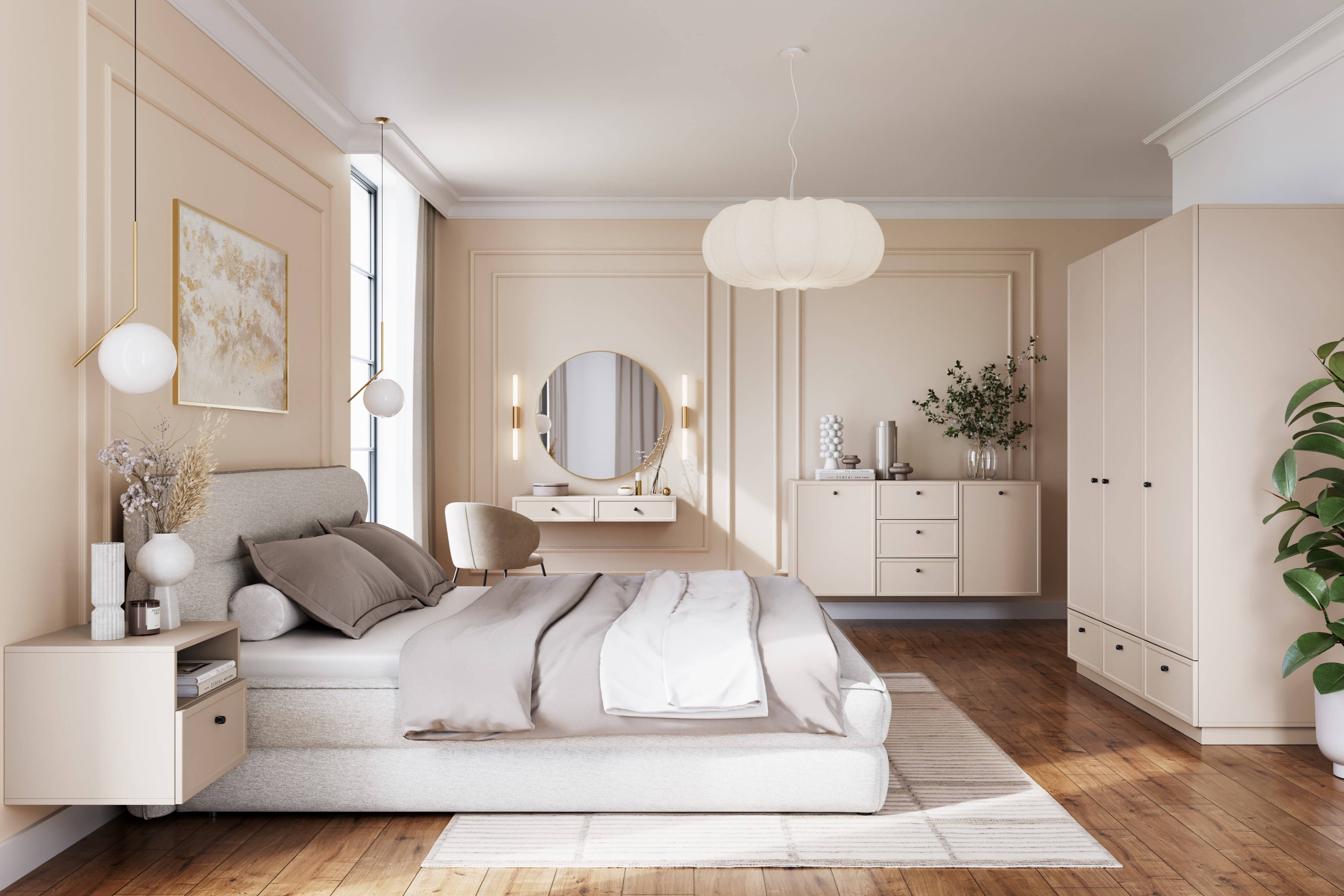 konzole závěsná Lorini 100 cm se zásuvkami - kašmír / černá Úchytky konzole závěsná Lorini 100 cm se zásuvkami - kašmír / černá Úchytky