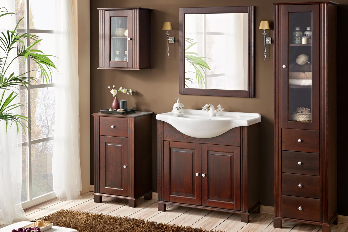 Komplet nábytku z drewna do kúpeľne Retro - 85 cm klasyczne Nábytok z drewna do kúpeľne