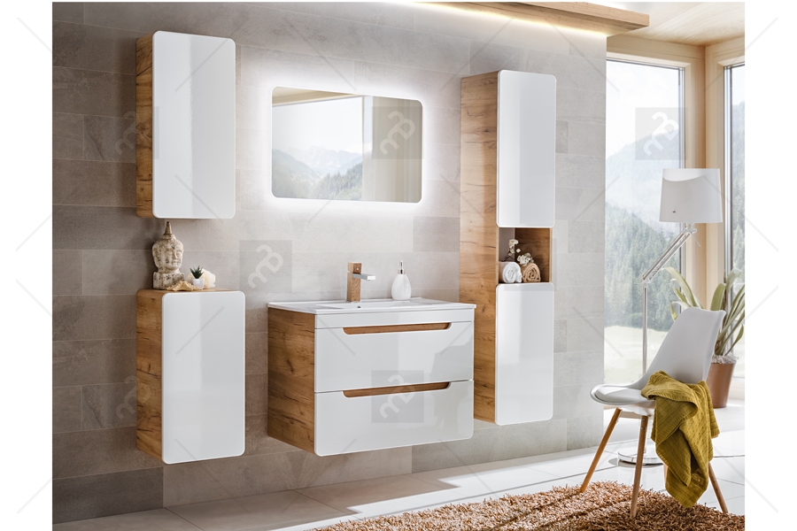 Závěsná koupelnová skříňka Aruba 830 - 35 cm - bílý lesk / dub zlatý Nábytek závěsná do koupelny