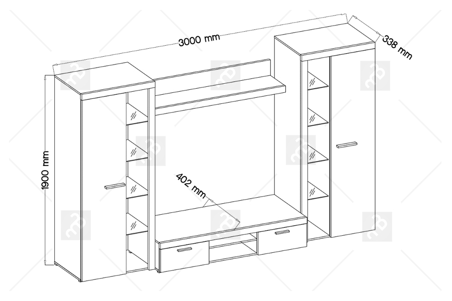 Komplet Rumba XL - Beton světlý schéma nábytku