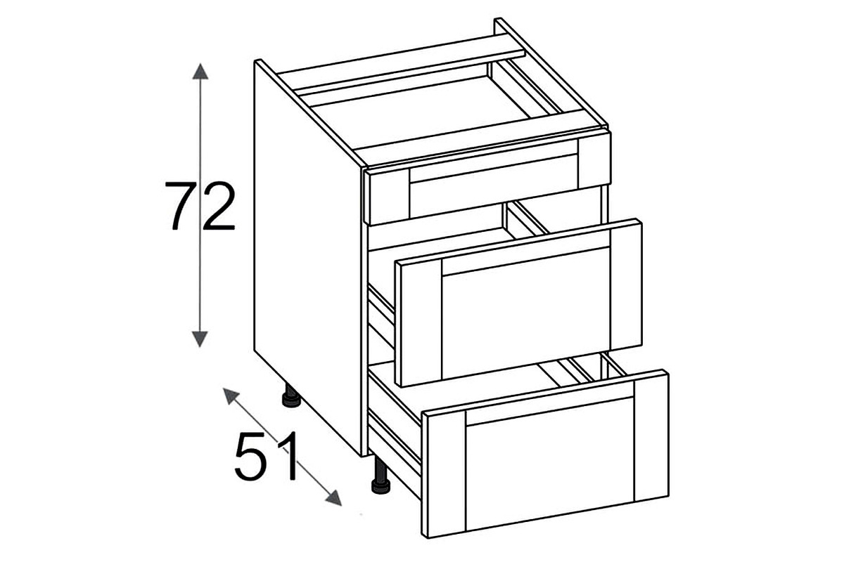 OLIVIA SOFT DS50/3 - Dolná skrinka so zásuvkami kovbox Schéma skrinky 