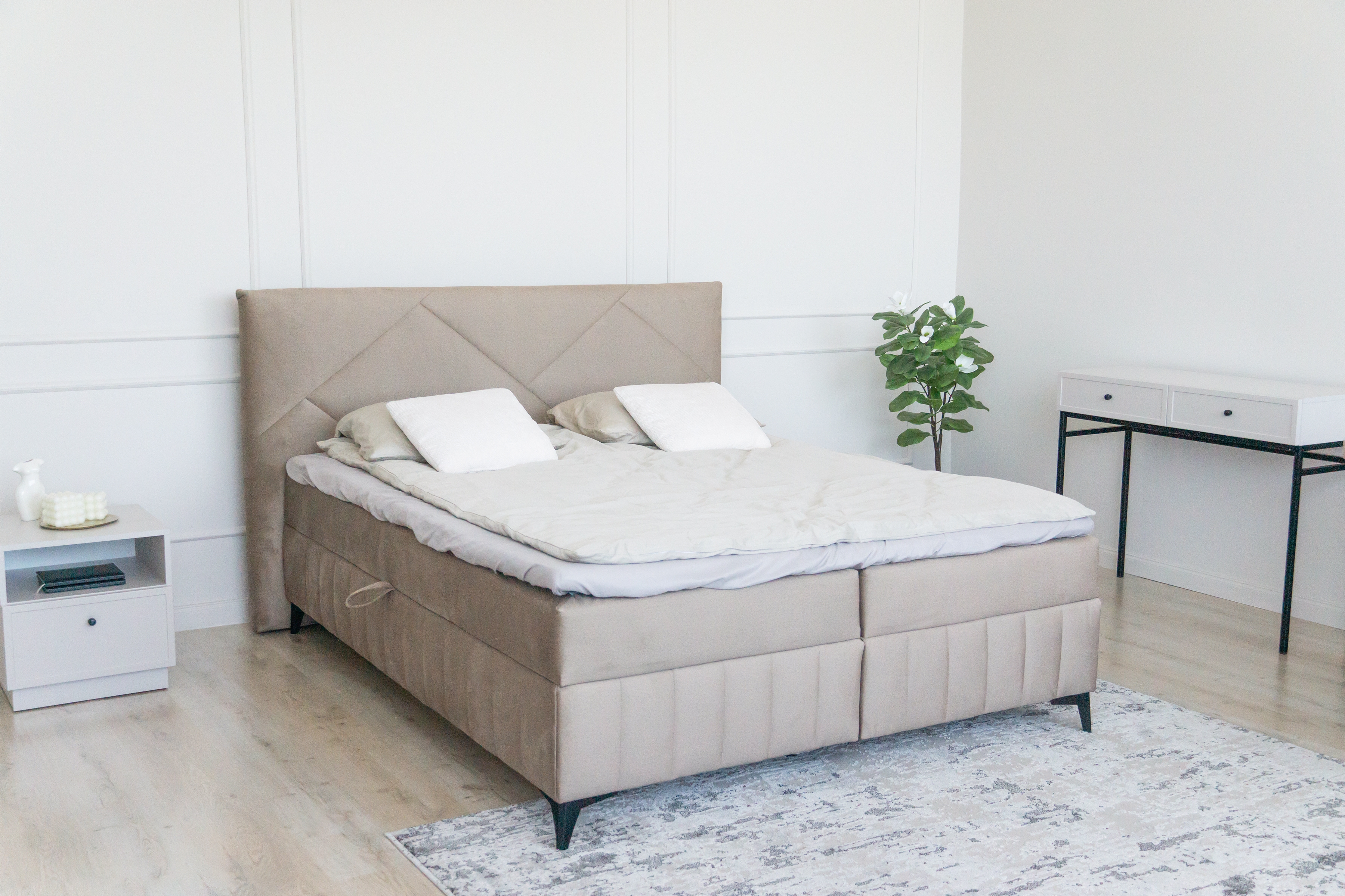 Posteľ Boxspring Wasil 160x200 s úložným priestorom - béžový zamat Element 6 Boxspring posteľ Wasil 160x200 s úložným priestorom - béžový velúr hydrofobowy Element 6