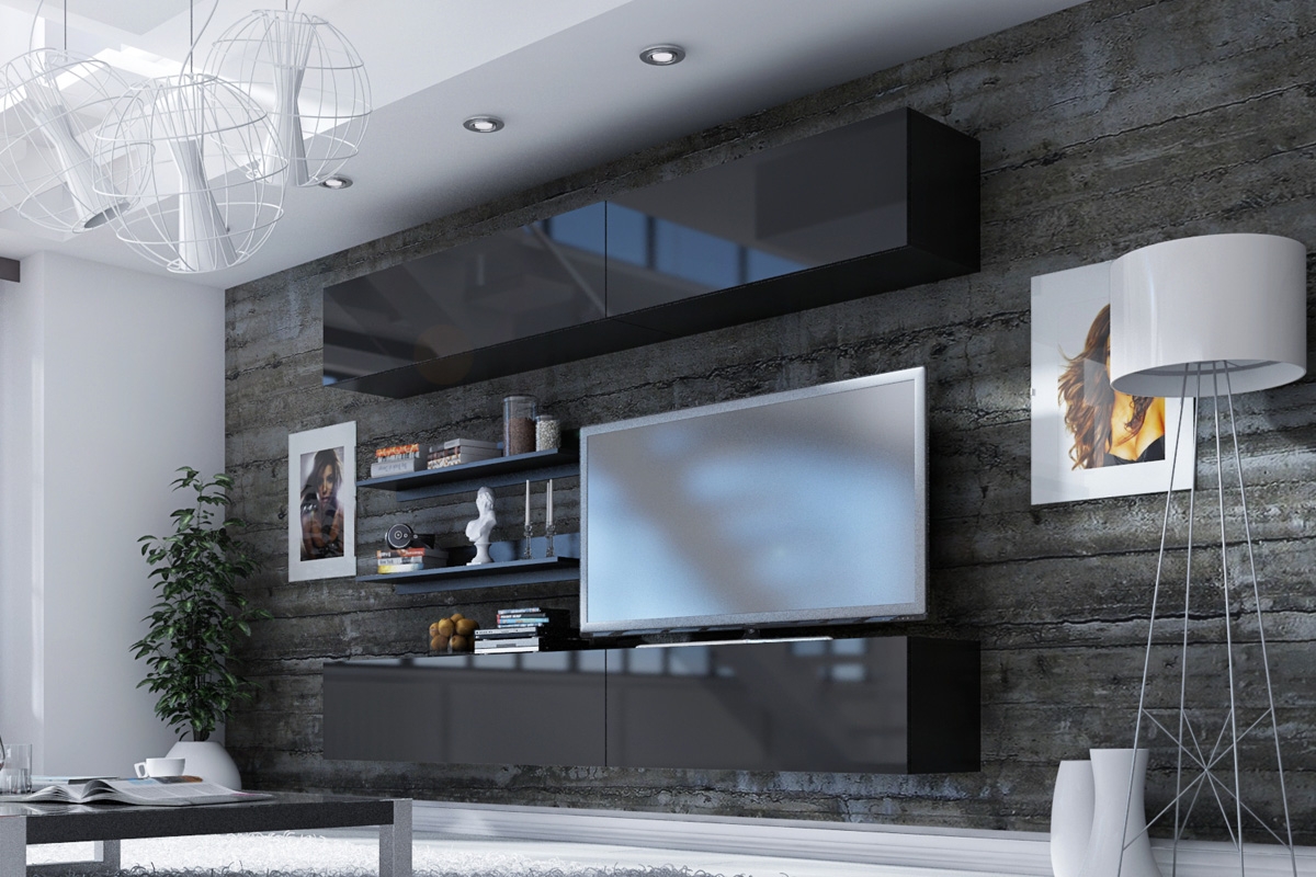 Skříňka závěsná výklopná Combo 5 - grafit/MDF Černý lesk - Konec série Komplet nábytku obývacích 