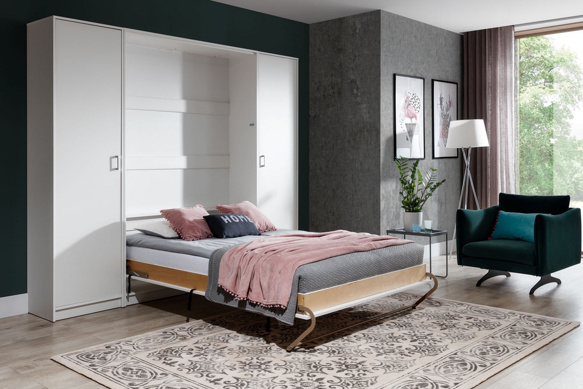 Skříň W k vertikální sklápěcí posteli Basic New Elegance - bílý lesk Matná Sklápěcí postel