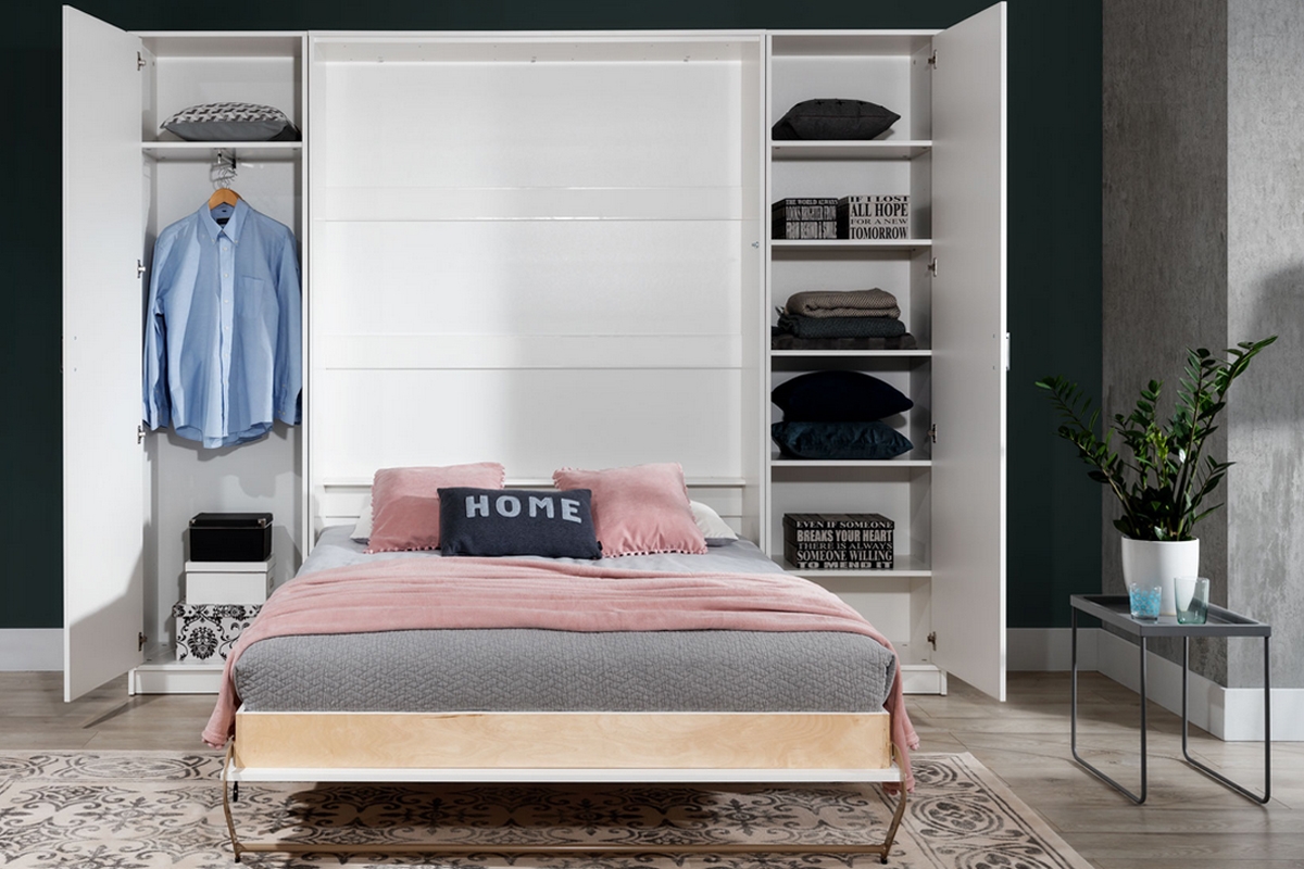 Skříň S k vertikální sklápěcí posteli Basic New Elegance - bílý lesk Sklápěcí postel v lesku
