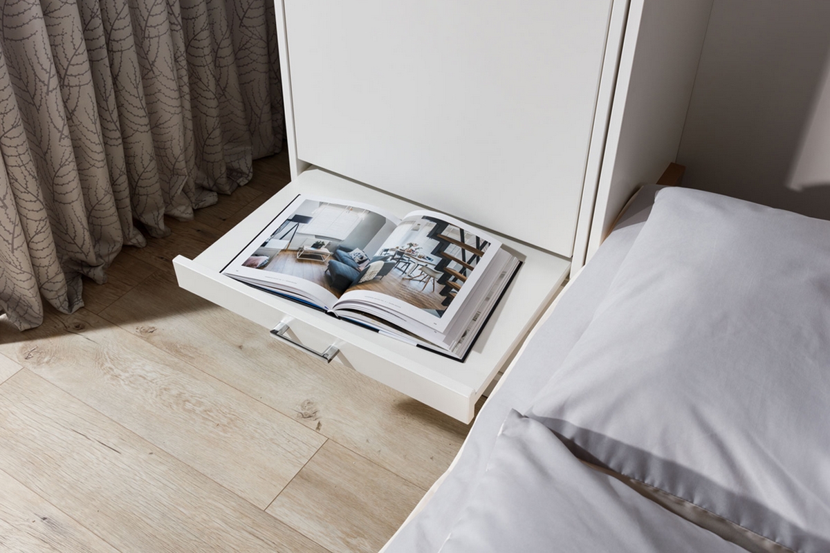 Sklápacia posteľ horizontálny 120x200 Basic New Elegance - biely mat Skriňa S s pracovnou doskou - detail 