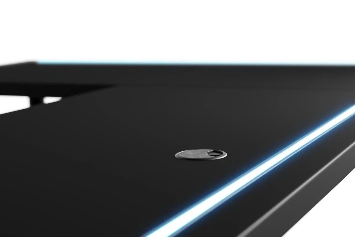 Herní stůl Nelmin 160 cm na kovovém podstavci s LED páskem, levý - černý psací stůl gamingowe Nelmin 160 cm na kovové podstavě z tasma LED lewe - Černý 