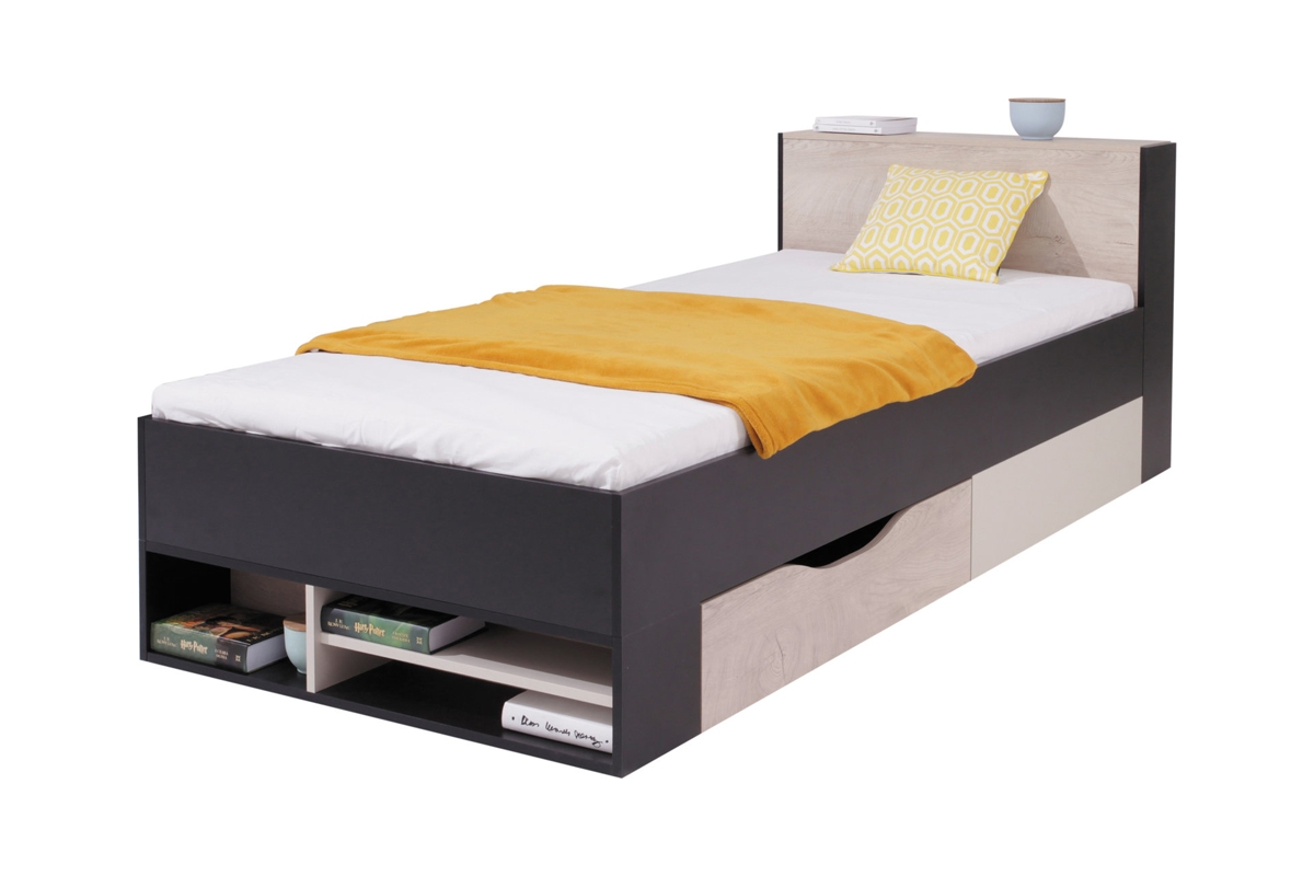Komplet nábytku mládežnického Planet F - Černý / Dub / Béžová  postel s vyšším čelem postele