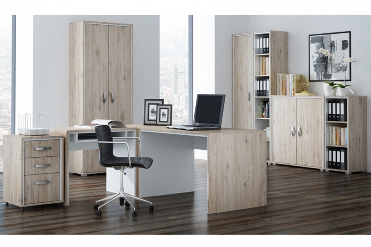 Úložný priestor kancelársky z 3-zásuvkami Offi OF-KB2 s centrálnym zamykaním Komplet nábytku do biura Offi - vizualizácia